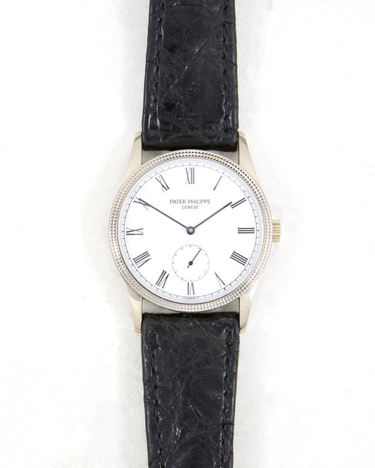 Patek Philippe Calatrava 3796G Porcelain Dial in White Gold on Leather Strap and Buckle with Box & Papers