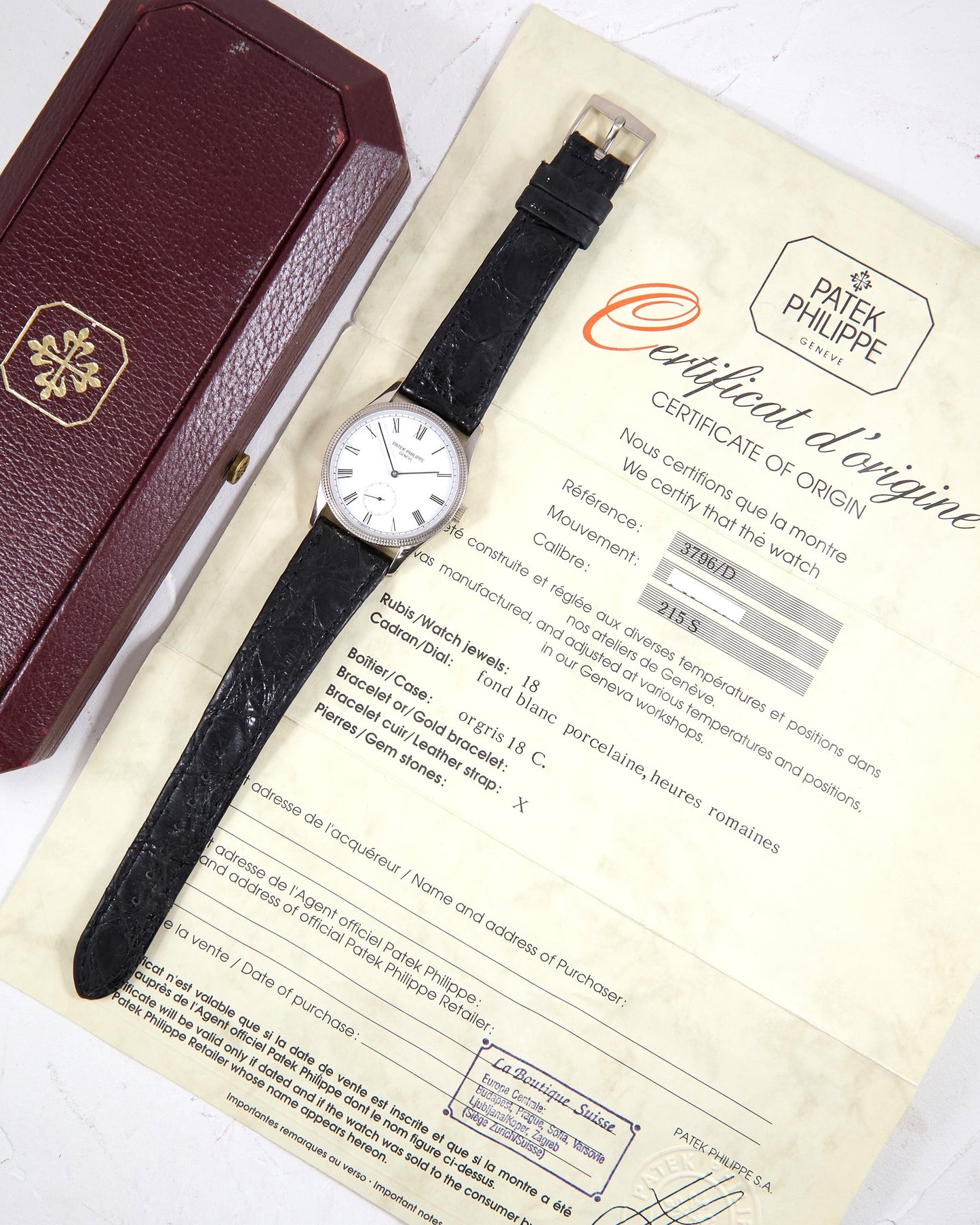 Patek Philippe Calatrava 3796G in White Gold on Leather Strap and Buckle with Box & Papers