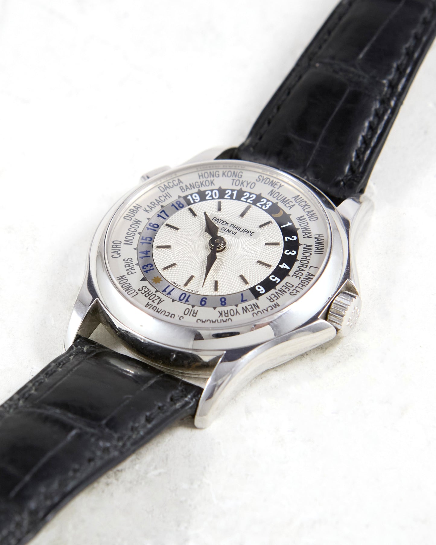 Patek Philippe World Time 5110G in White Gold on Leather Strap and Deployant Buckle