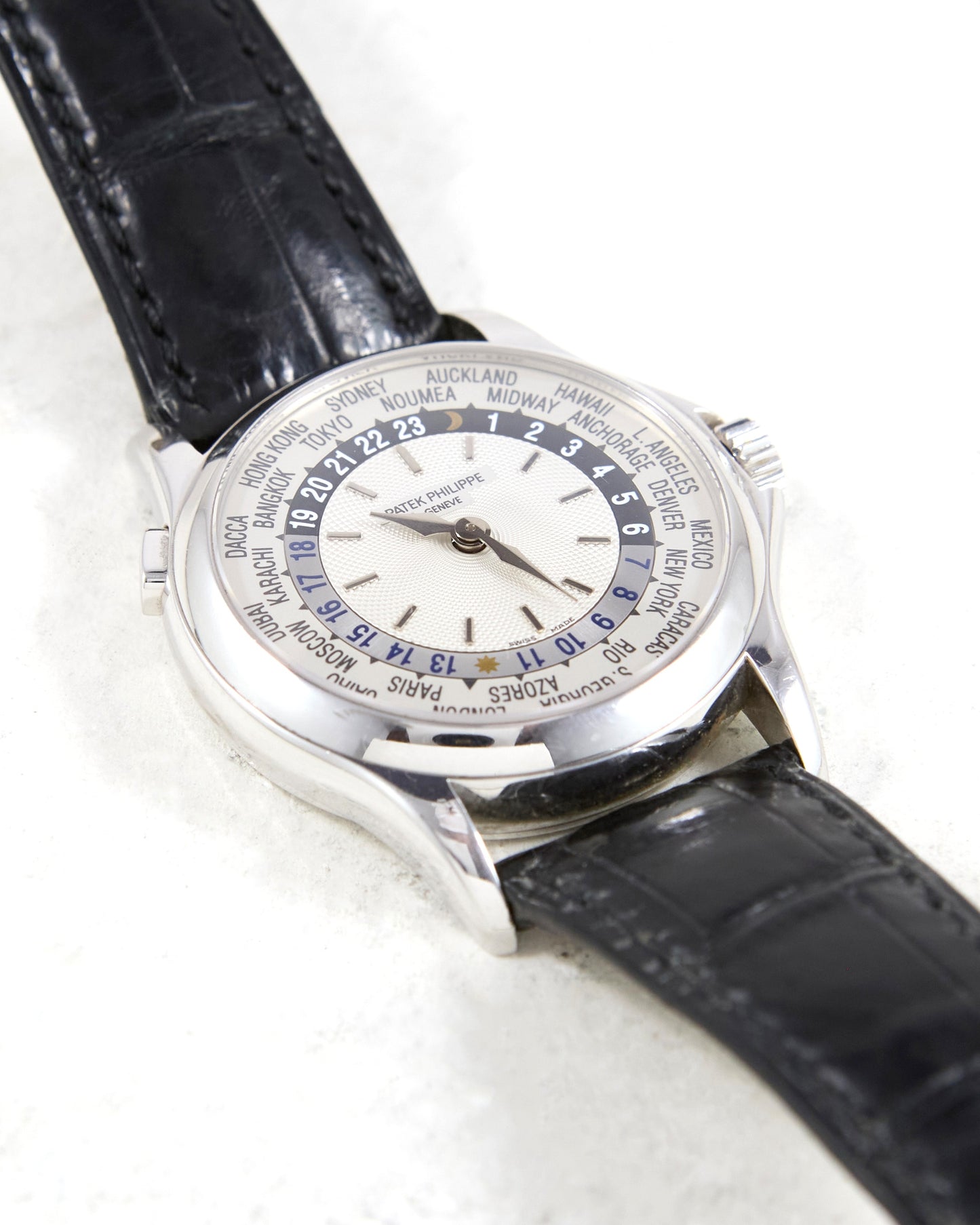 Patek Philippe World Time 5110G in White Gold on Leather Strap and Deployant Buckle