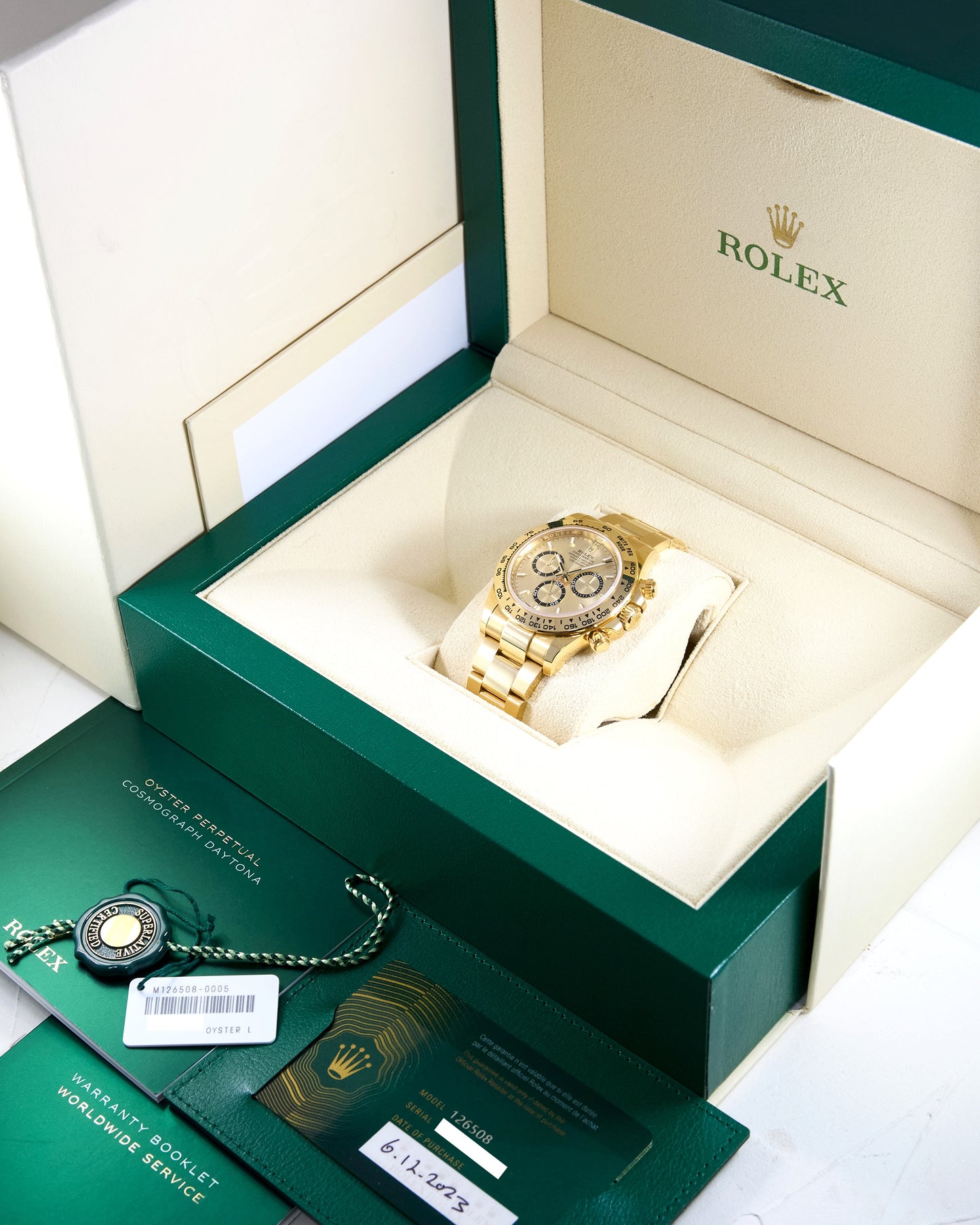 Rolex Daytona 126508 Champagne "Pikachu" Dial in Yellow Gold with Box & Papers