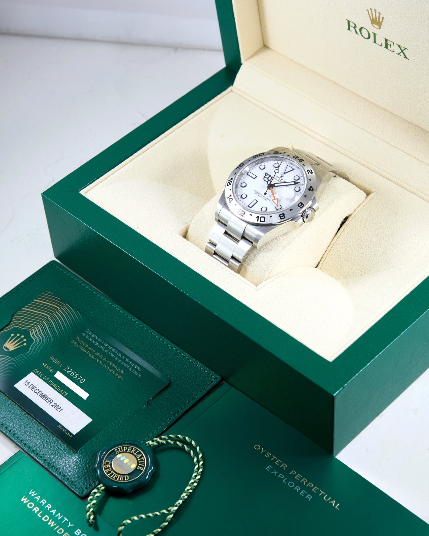 Rolex Explorer II 226570 White Dial on Oyster Bracelet with Box & Papers