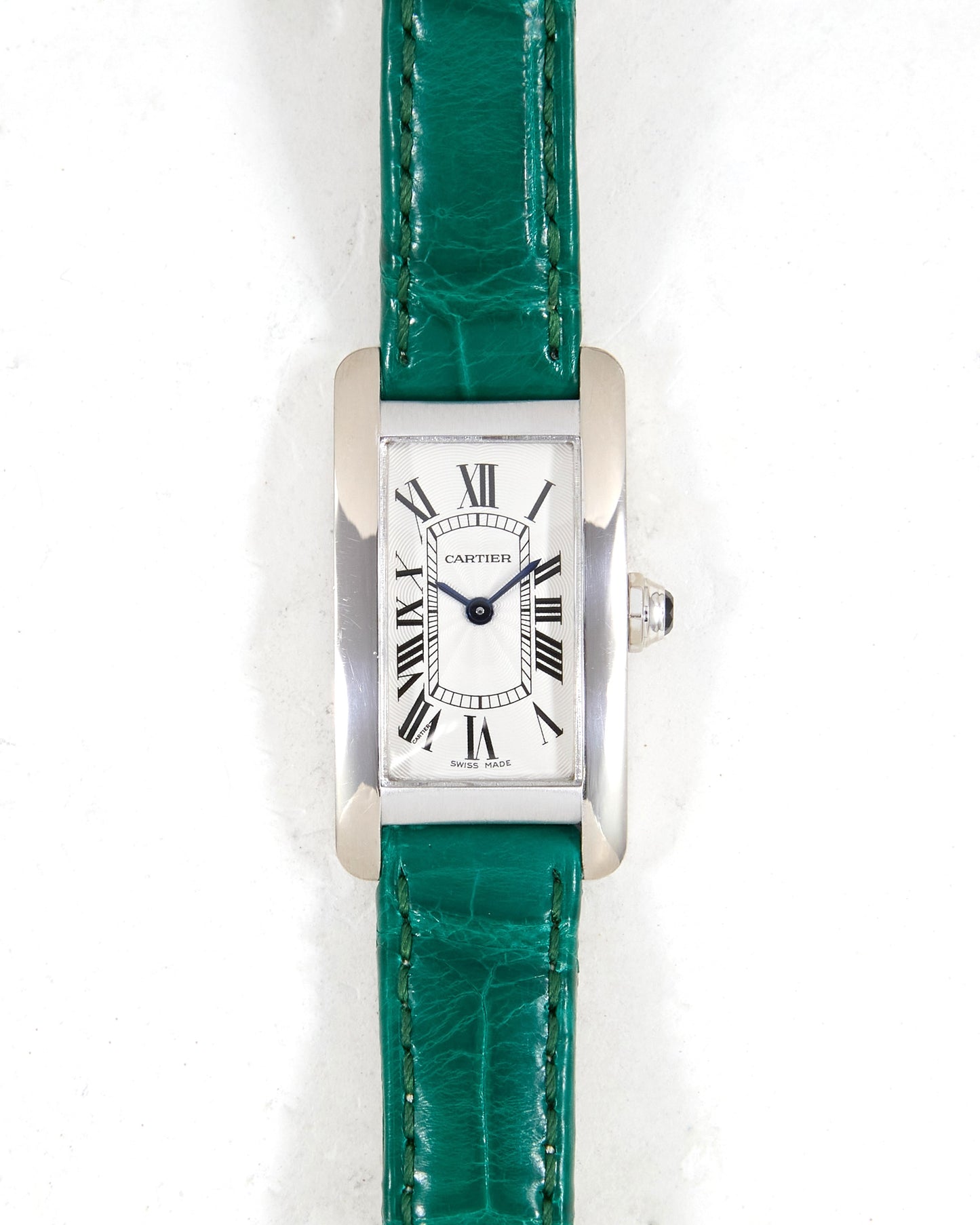 Cartier Tank Américaine 2489 in White Gold Case on Green Cartier Strap with Cartier Buckle