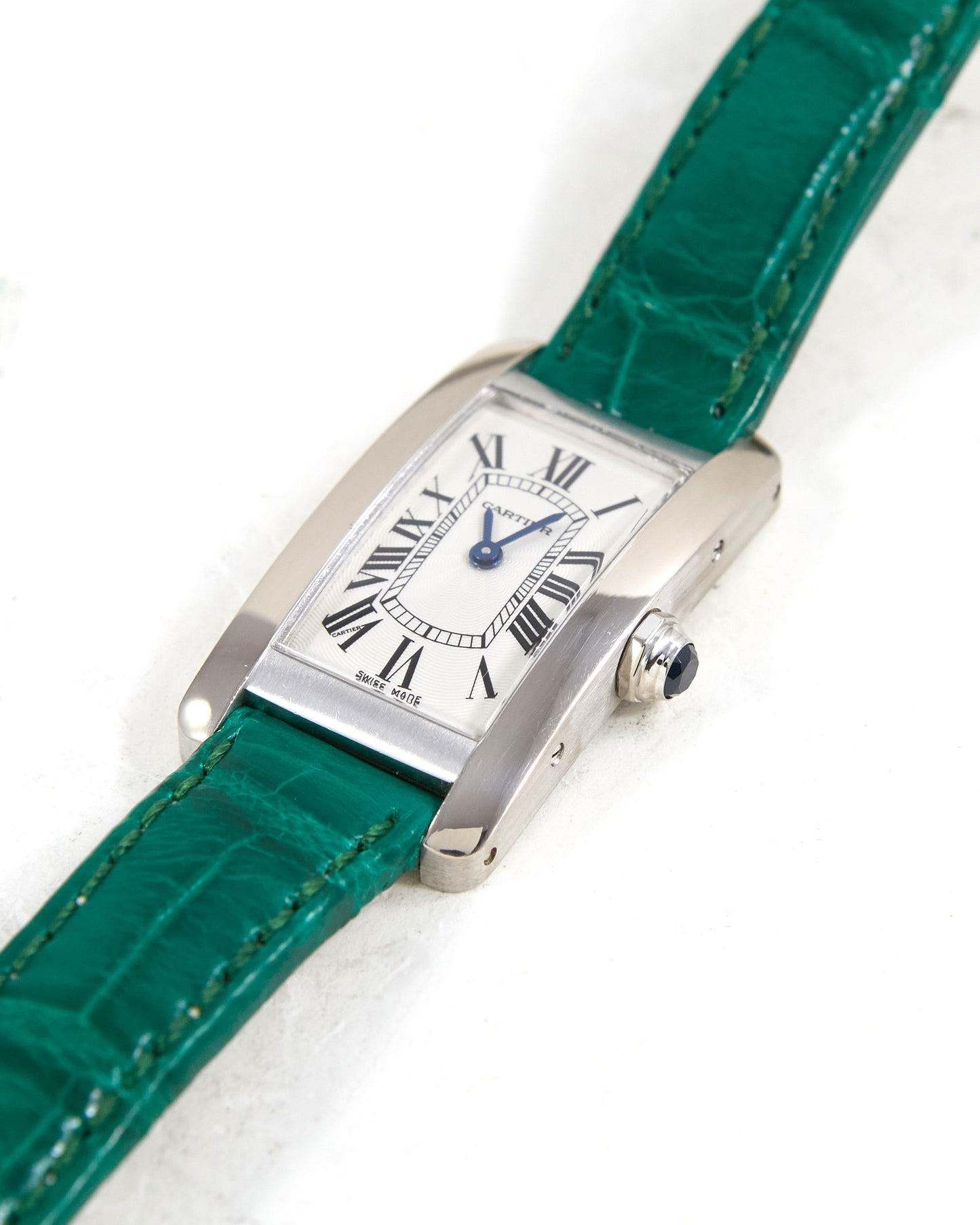 Cartier Tank Américaine 2489 in White Gold Case on Green Cartier Strap with Cartier Buckle