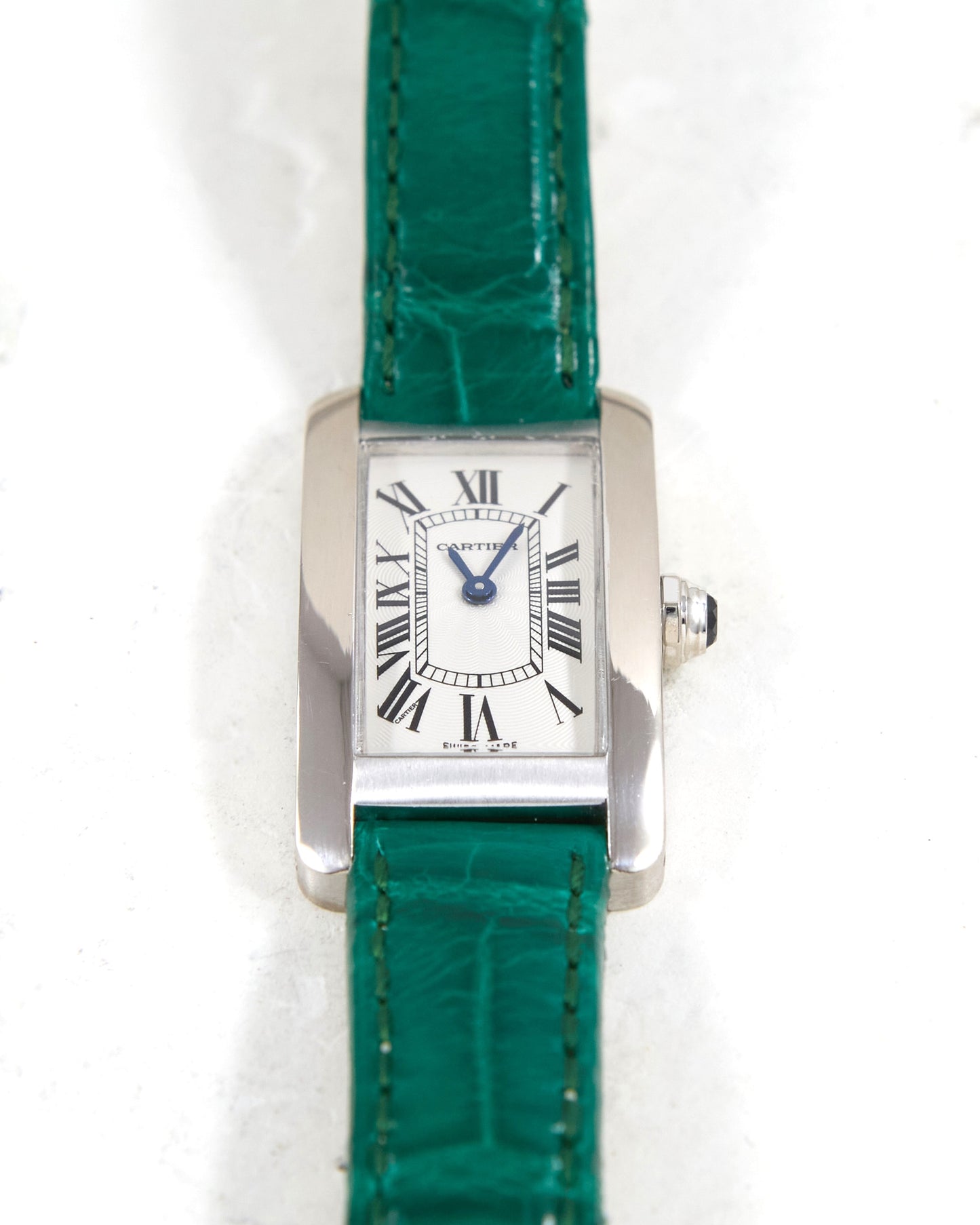 Cartier Tank Américaine 2489 in White Gold Case on Green Cartier Strap with Cartier Buckle
