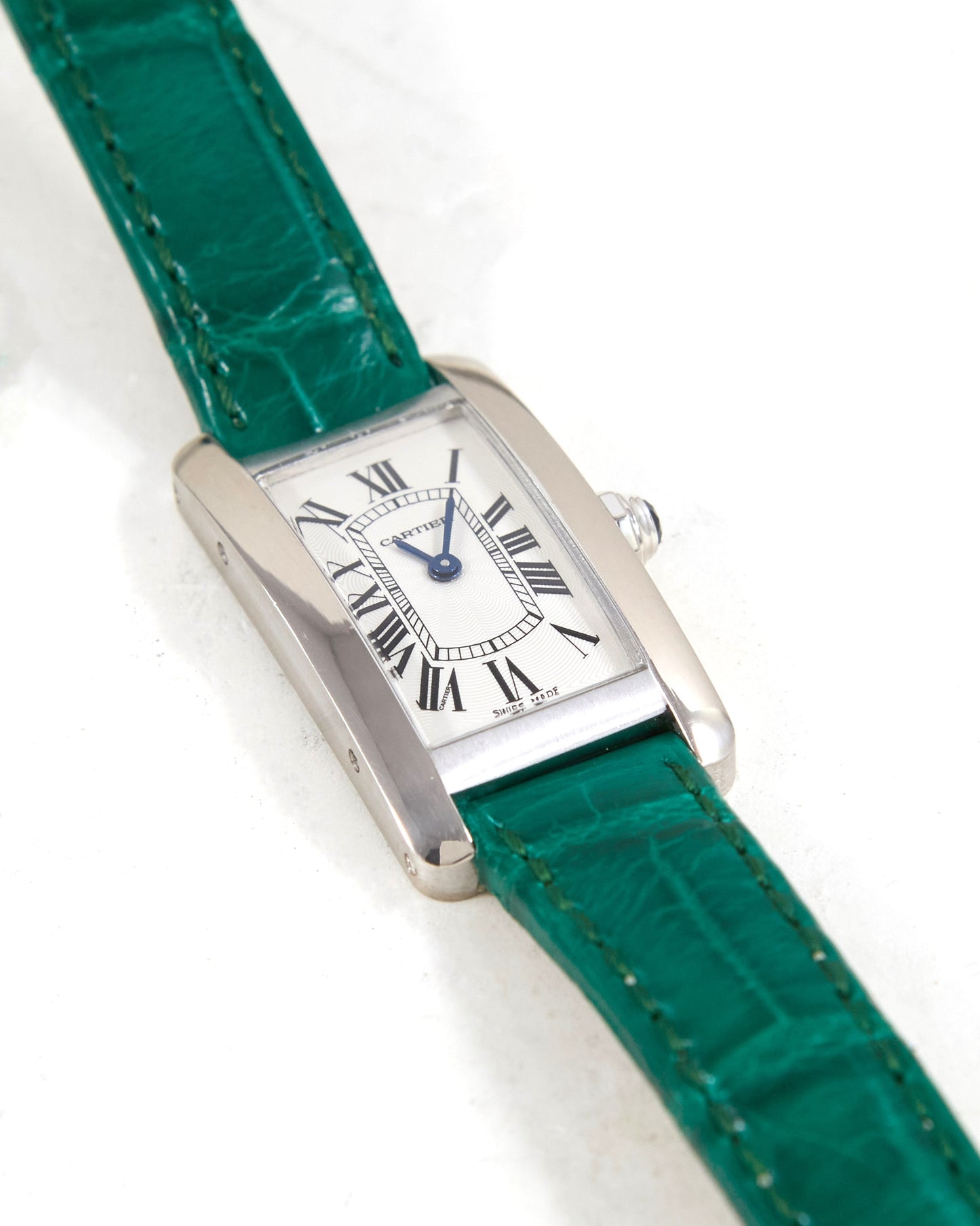 Cartier Tank Américaine 2489 in White Gold Case on Green Cartier Strap with Cartier Buckle