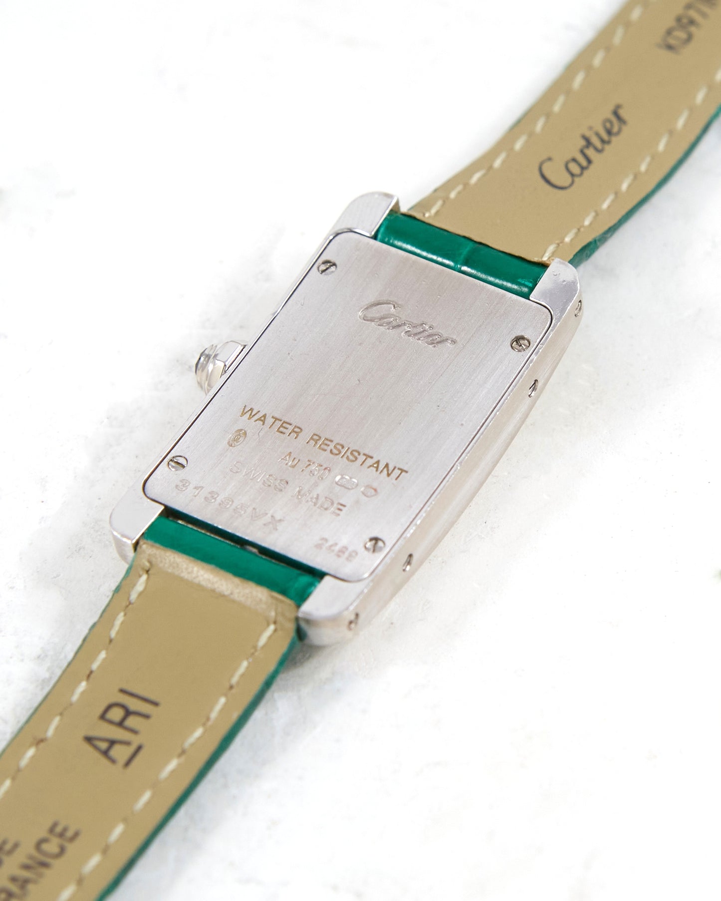 Cartier Tank Américaine 2489 in White Gold Case on Green Cartier Strap with Cartier Buckle