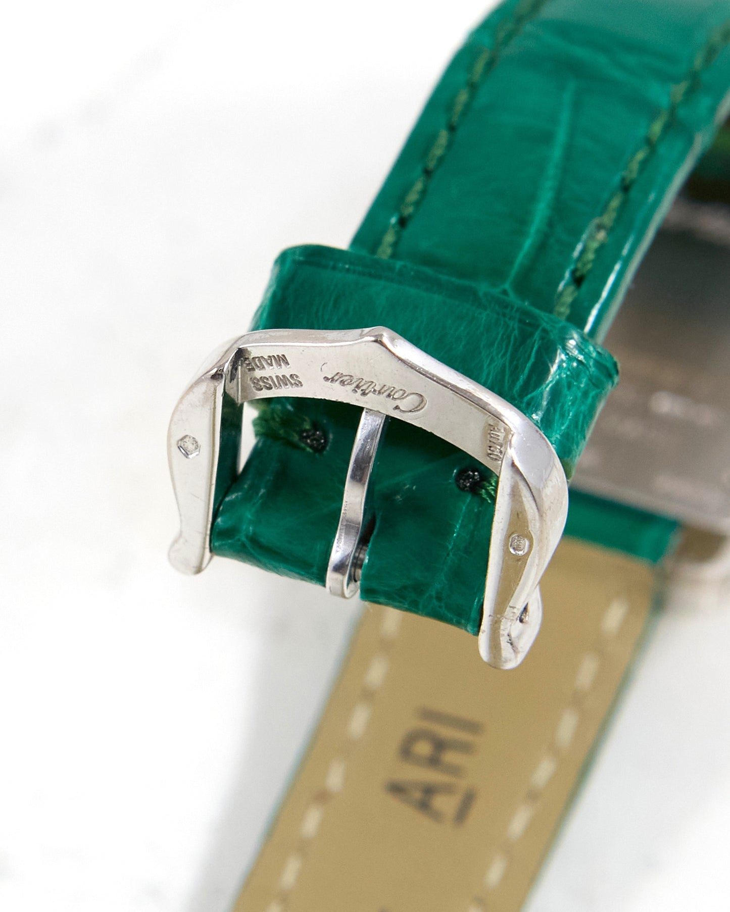 Cartier Tank Américaine 2489 in White Gold Case on Green Cartier Strap with Cartier Buckle