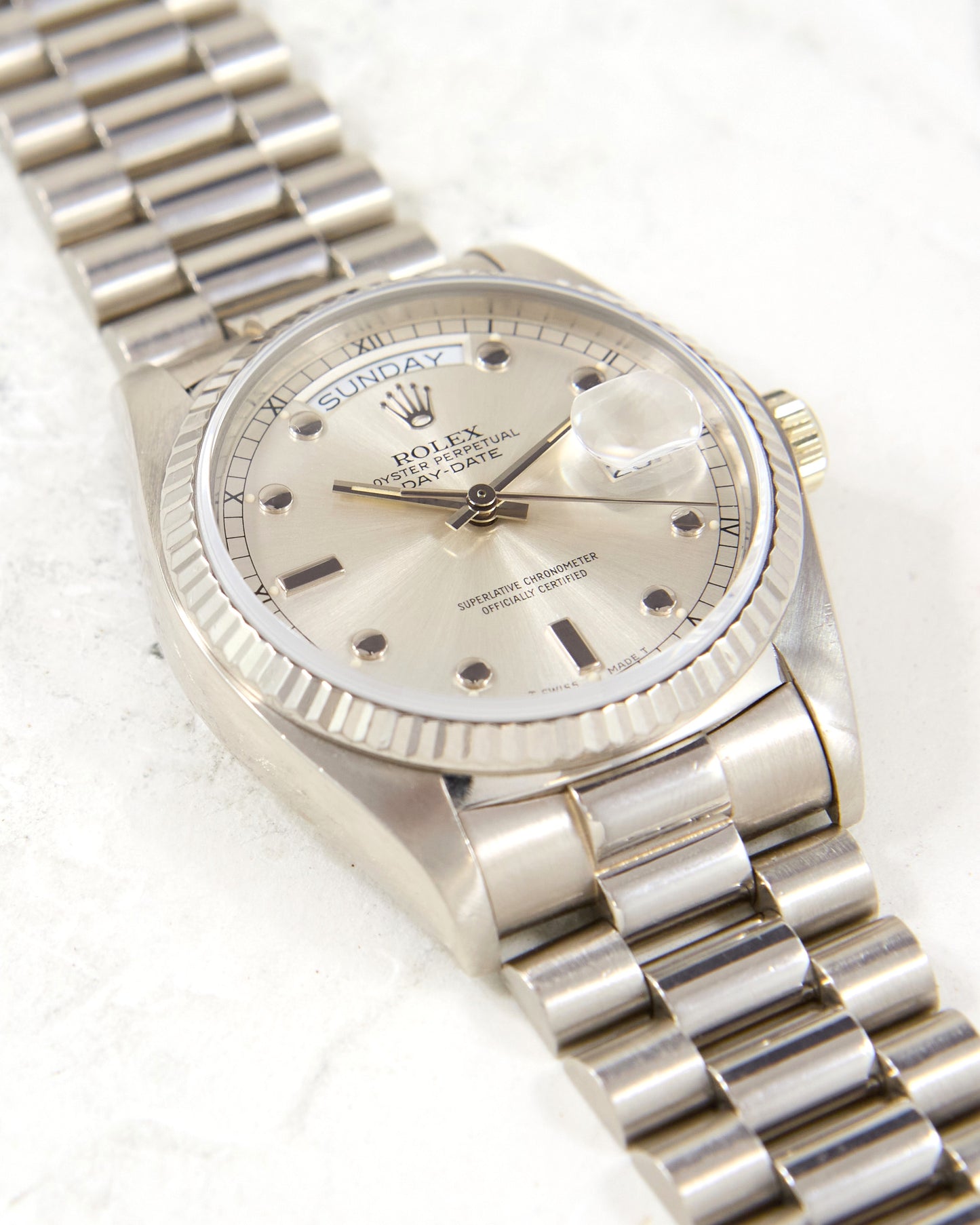 Rolex Day-Date 18039 Pinball Dial in White Gold Case and Bracelet