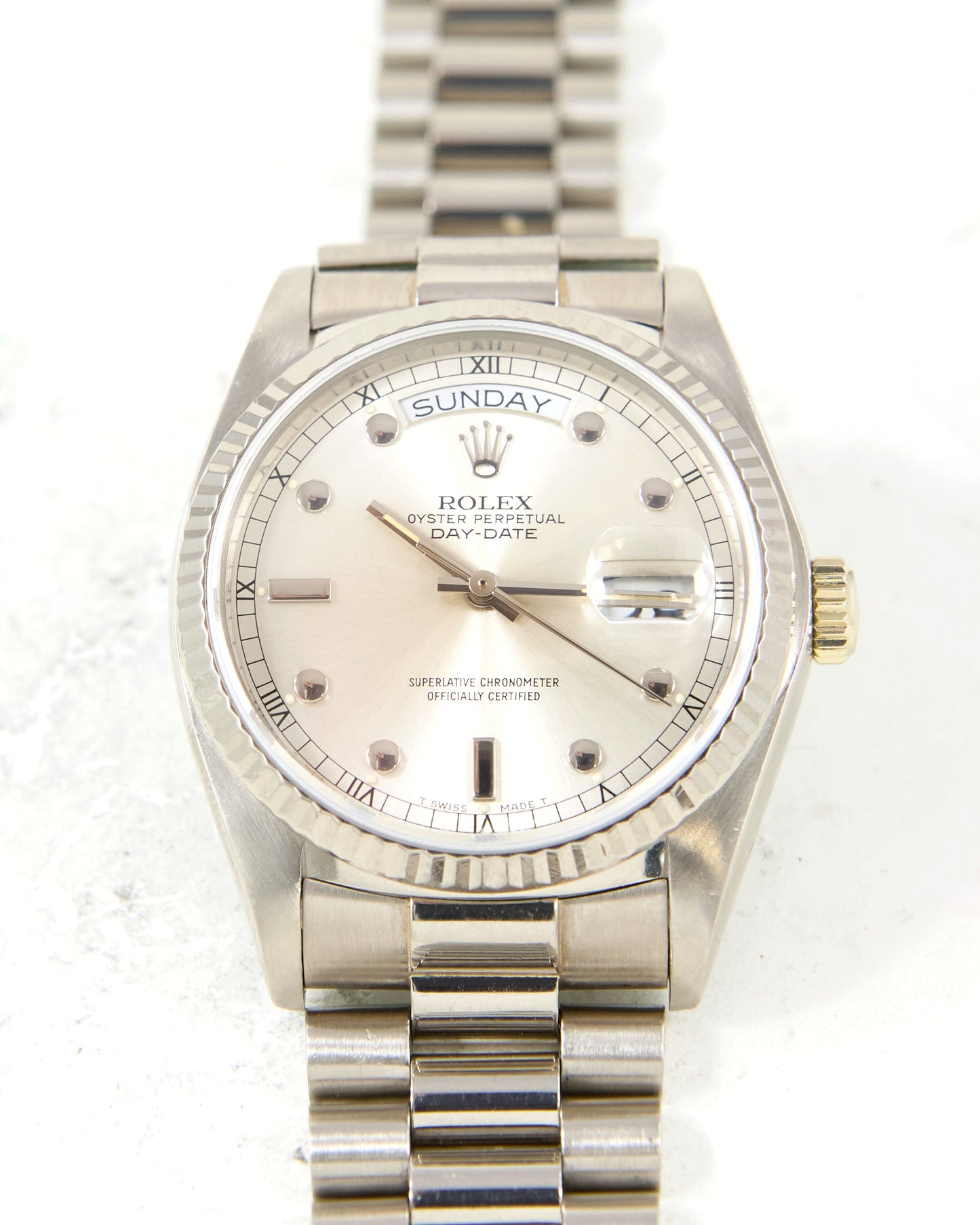 Rolex Day-Date 18039 Pinball Dial in White Gold Case and Bracelet
