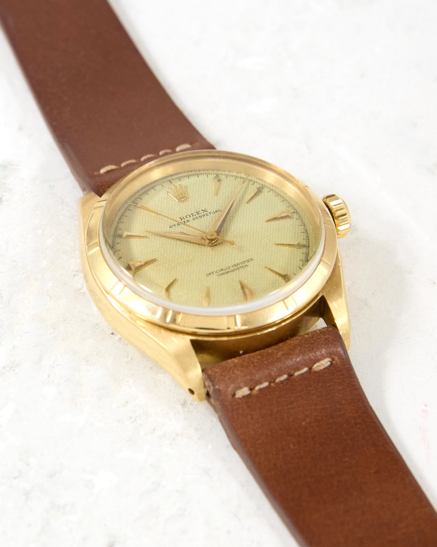 Rolex Chronometre 6285 Honeycomb Dial in Yellow Gold Case on Strap and Buckle