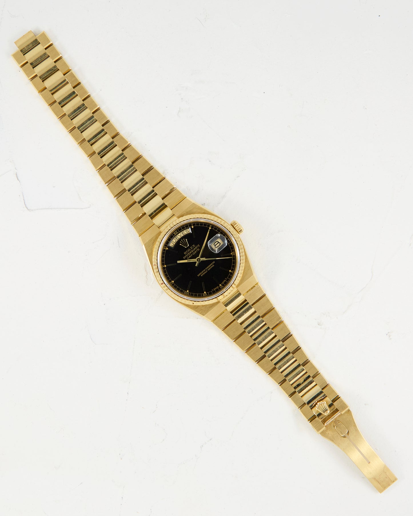 ROLEX OYSTERQUARTZ DAY-DATE BLACK DIAL IN UNPOLISHED CONDITION WITH CASE BACK STICKER