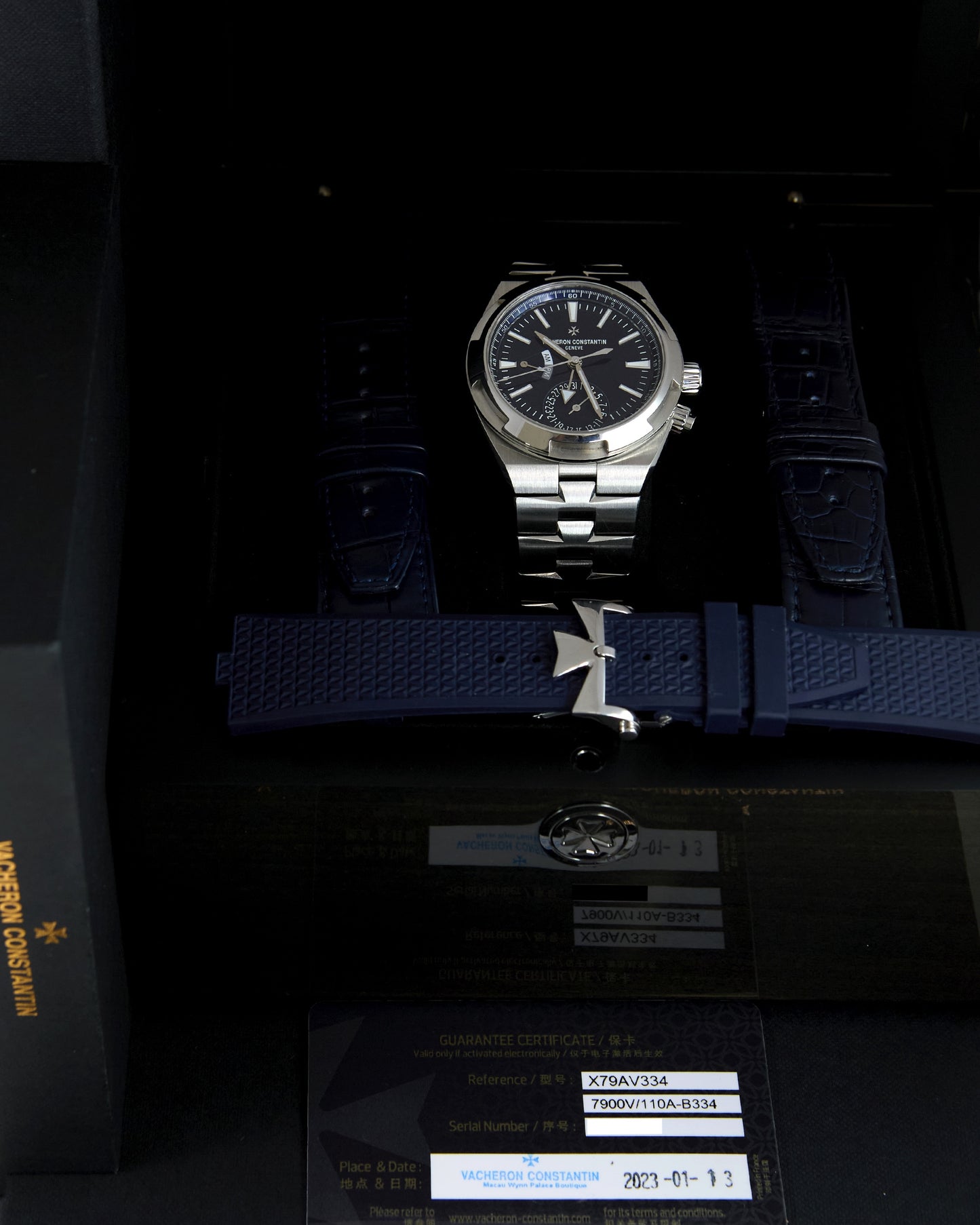 Vacheron Constantin Overseas Dual Time 7900V Blue Dial in Steel with Extra Straps and Box & Papers