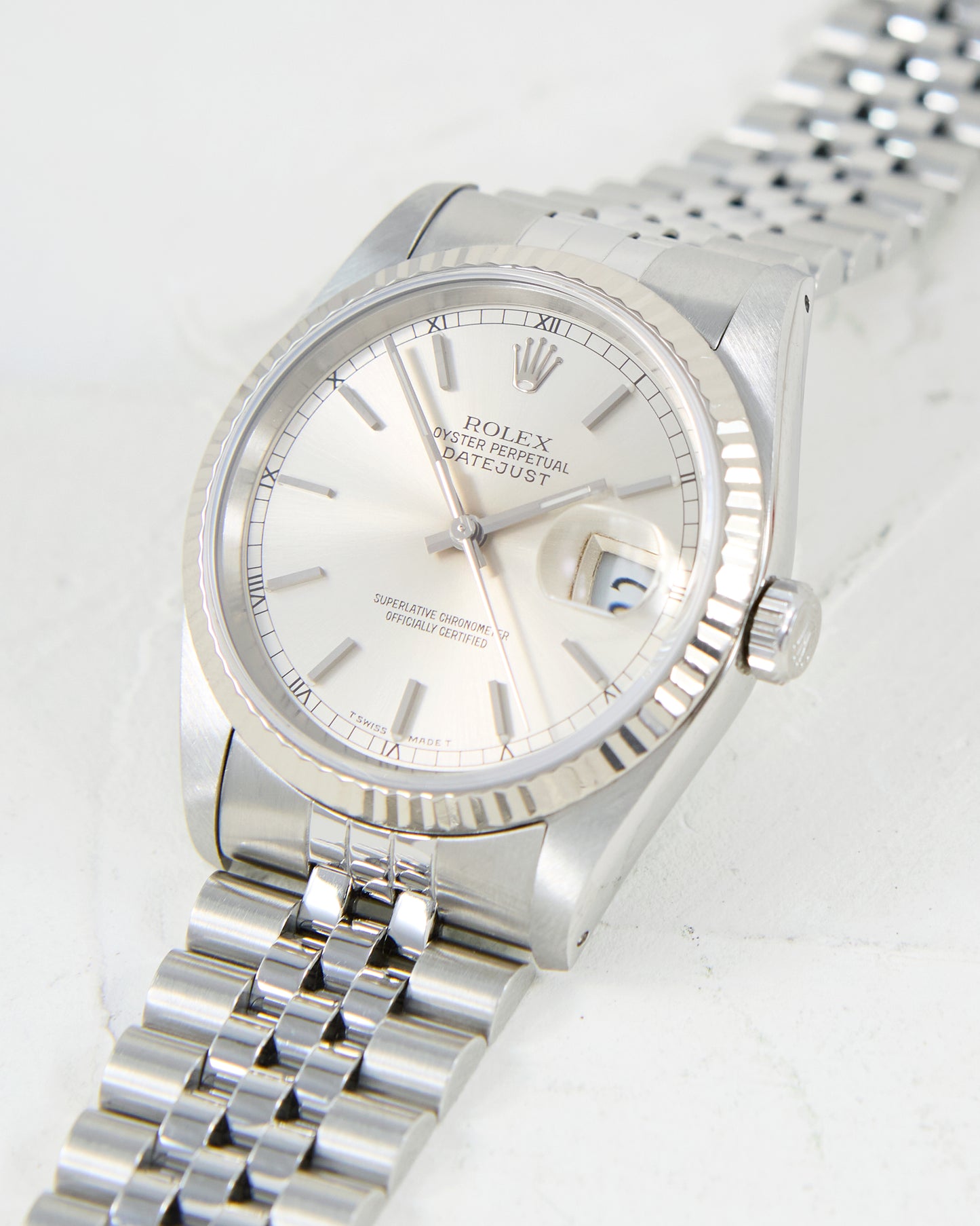ROLEX DATEJUST SILVER DIAL WITH PAPERS