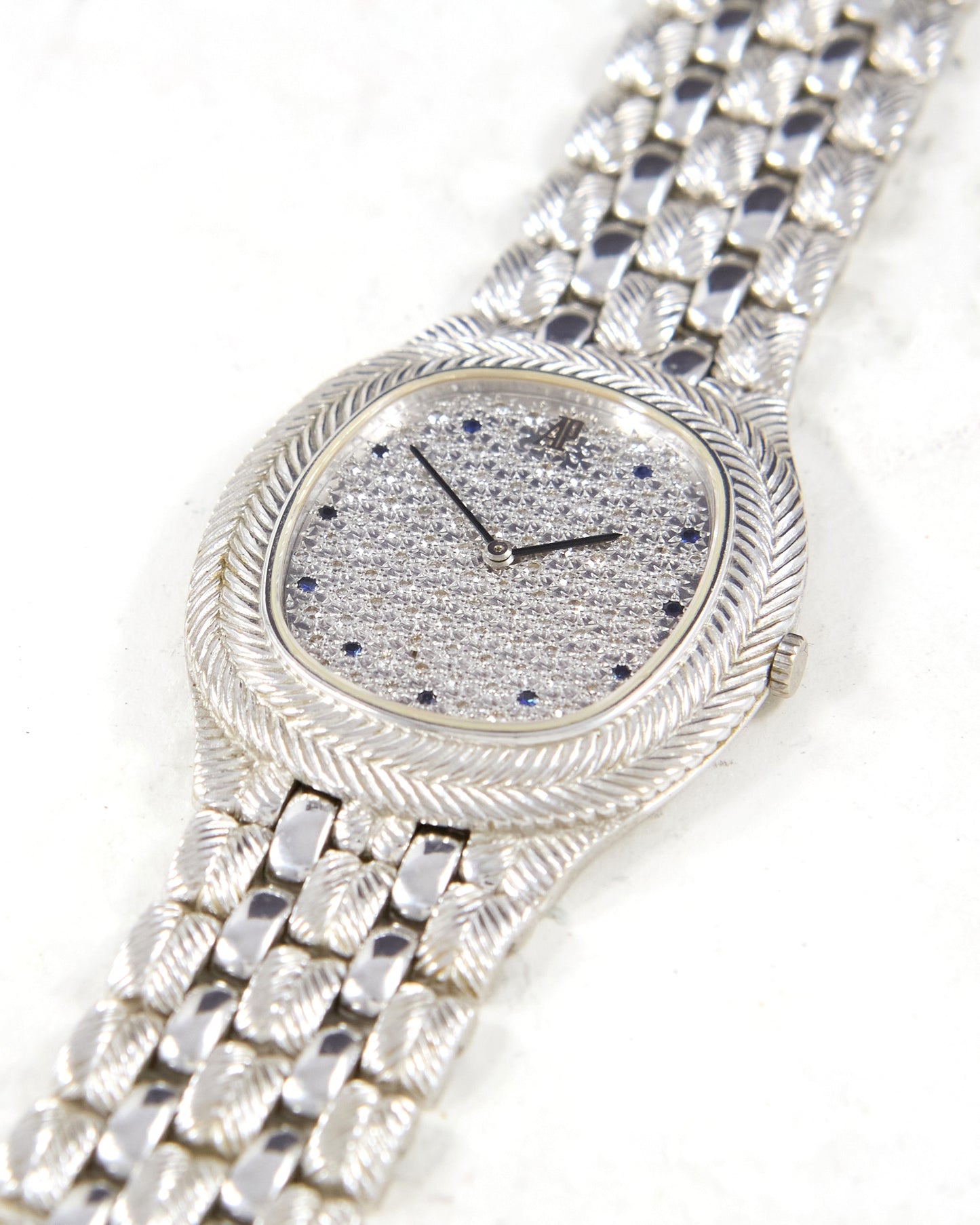Audemars Piguet Feather 56455BC Diamond Pave Dial with Sapphires in White Gold Case and Bracelet