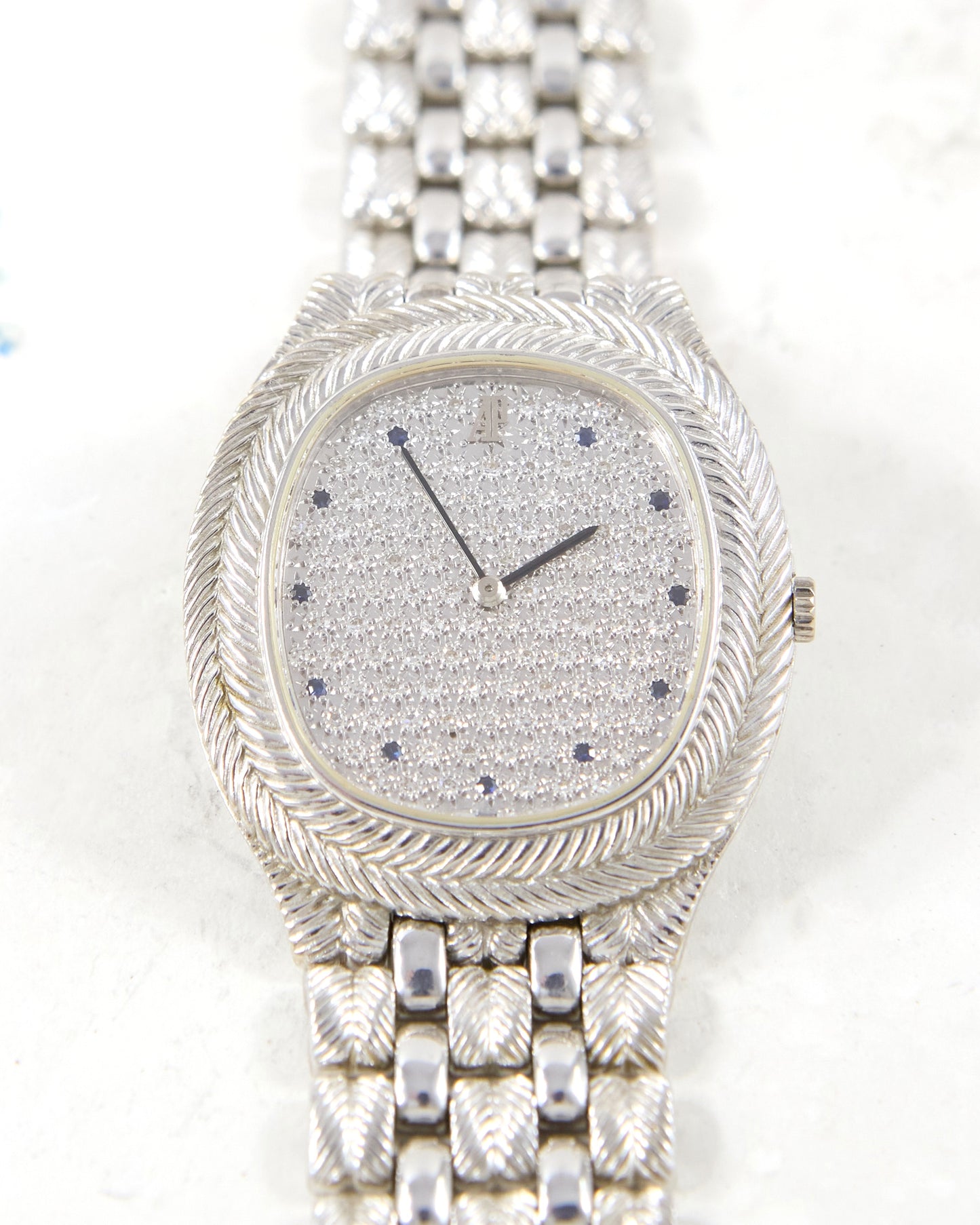 Audemars Piguet Feather 56455BC Diamond Pave Dial with Sapphires in White Gold Case and Bracelet