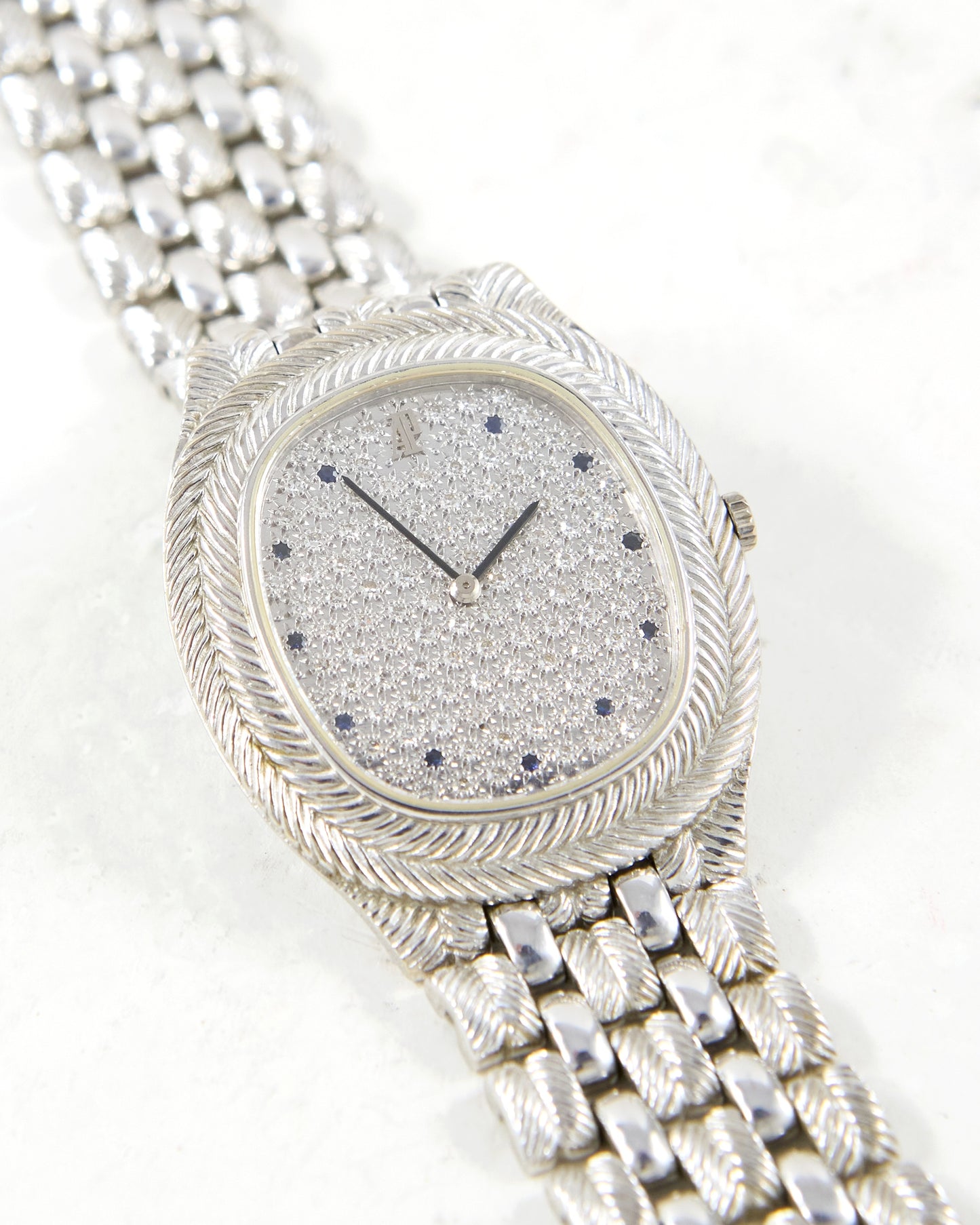 Audemars Piguet Feather 56455BC Diamond Pave Dial with Sapphires in White Gold Case and Bracelet