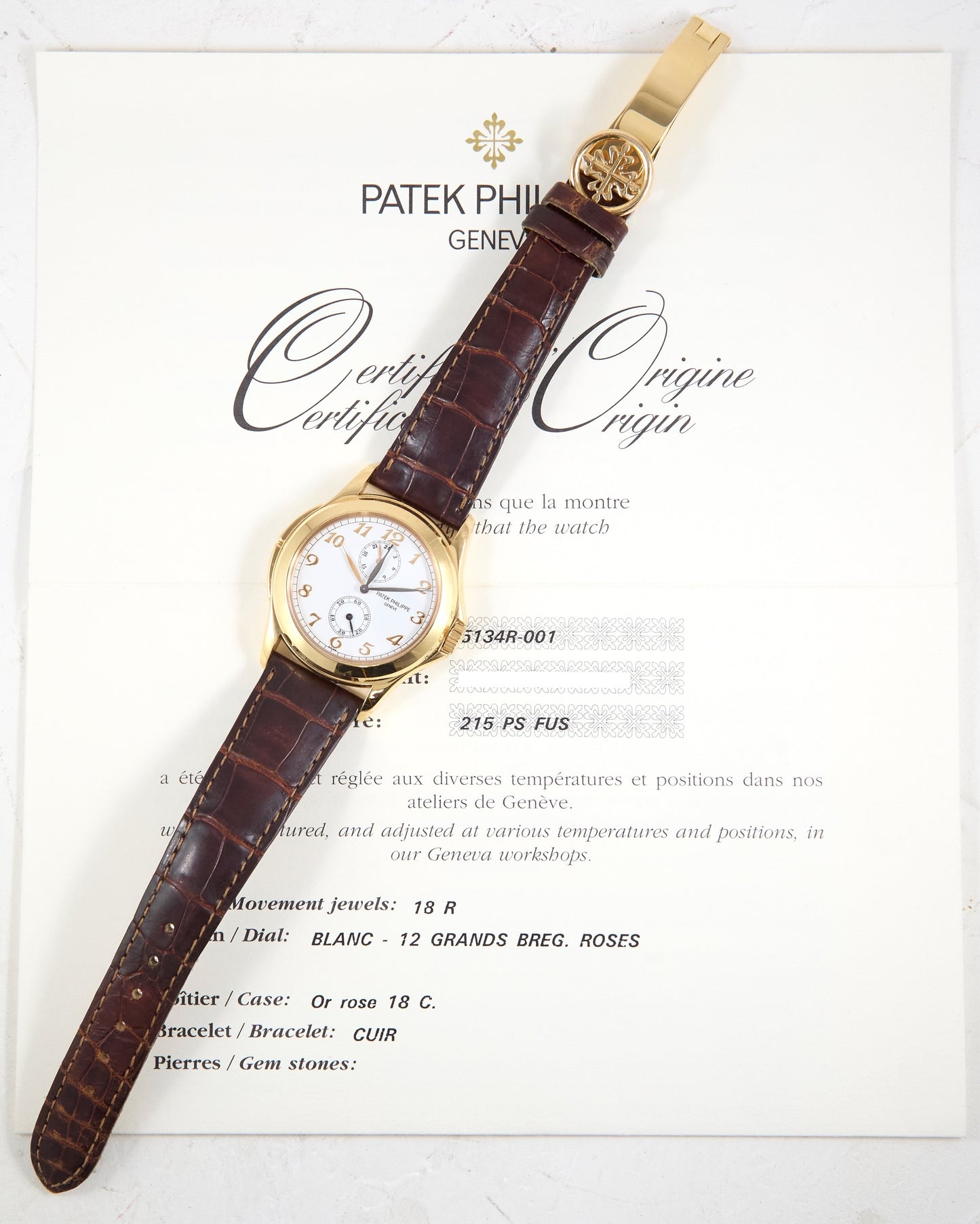 Patek Philippe Calatrava Travel Time 5134R in Rose Gold with Leather Strap and Deployant Buckle with Original Papers