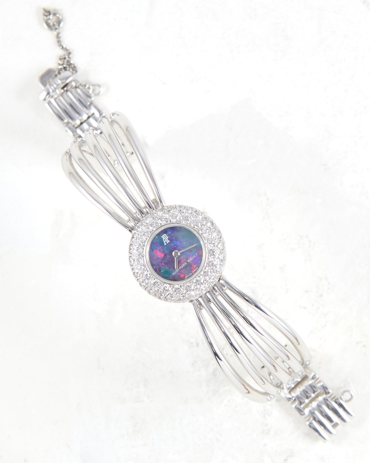Audemars Piguet Bangle Watch in White Gold with Opal Stone Dial and Diamond Bezel
