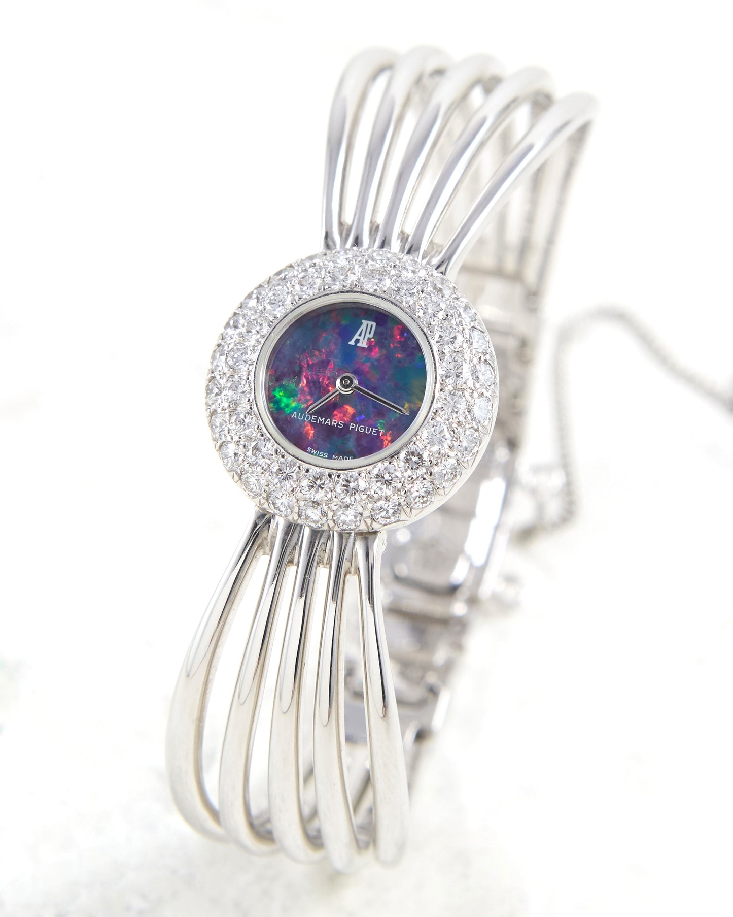 Audemars Piguet Bangle Watch in White Gold with Opal Stone Dial and Diamond Bezel