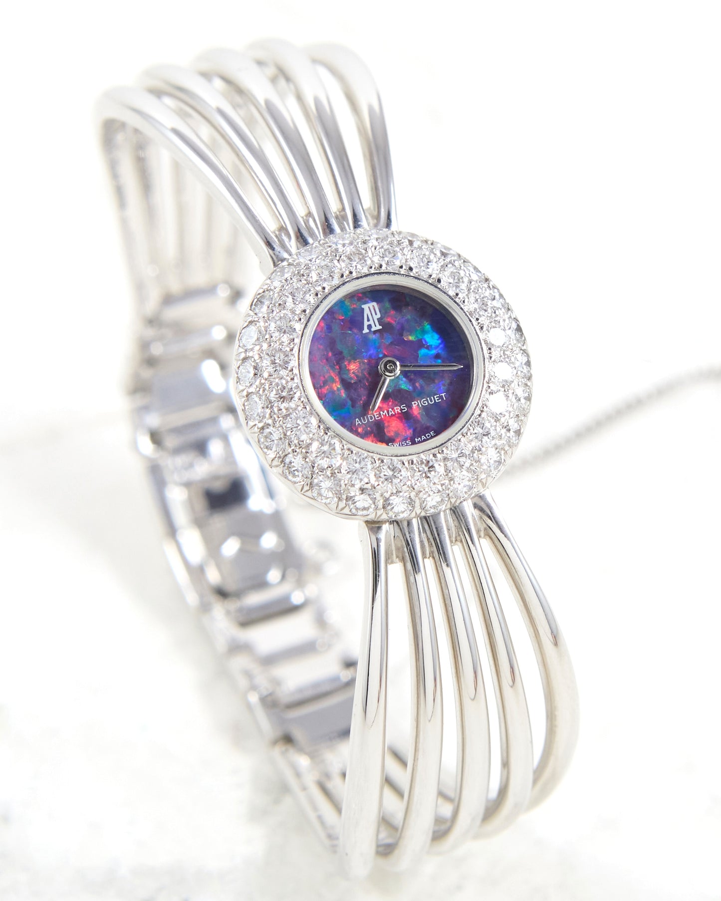 Audemars Piguet Bangle Watch in White Gold with Opal Stone Dial and Diamond Bezel