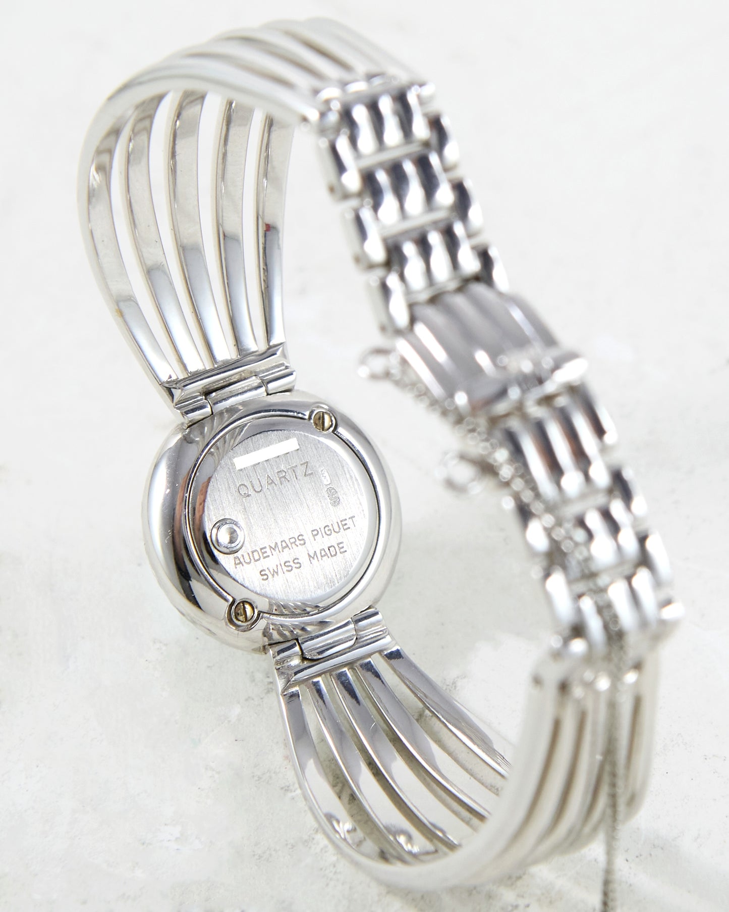 Audemars Piguet Bangle Watch in White Gold with Opal Stone Dial and Diamond Bezel
