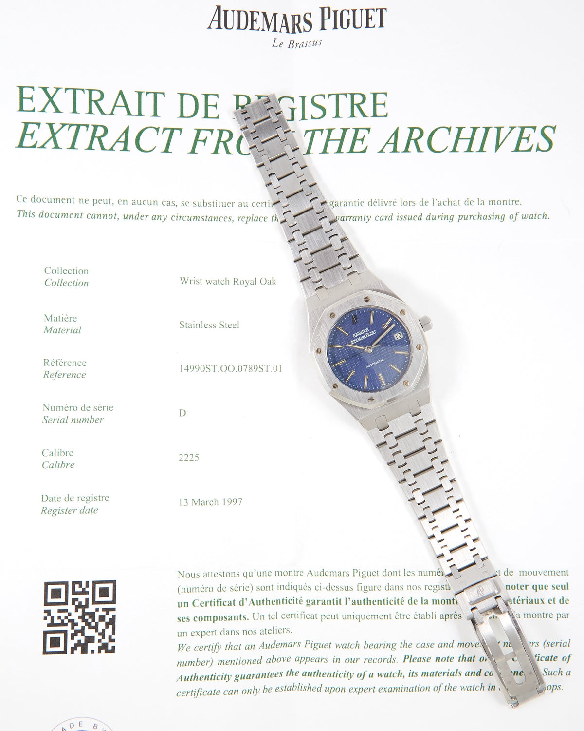 Audemars Piguet Royal Oak 14990ST "Time for The Trees" Limited Edition in Steel Case and Bracelet with Extract of Archives - 250 Examples Made