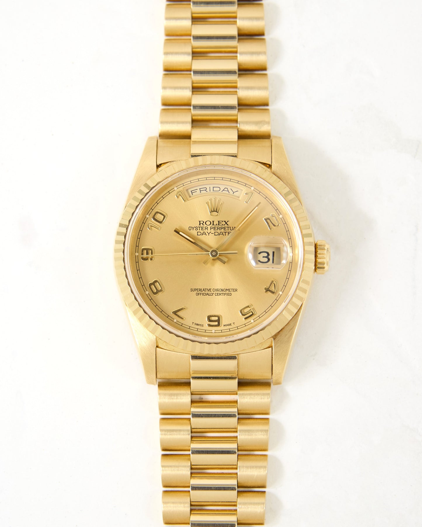 Rolex Day-Date 18238 Arabic Champagne Dial in Yellow Gold with Full Set of Box & Papers
