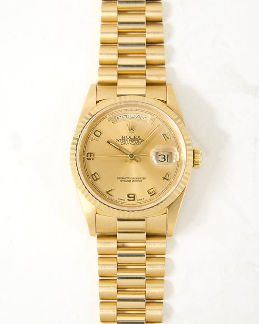 Rolex Day-Date 18238 Arabic Champagne Dial in Yellow Gold with Full Set of Box & Papers