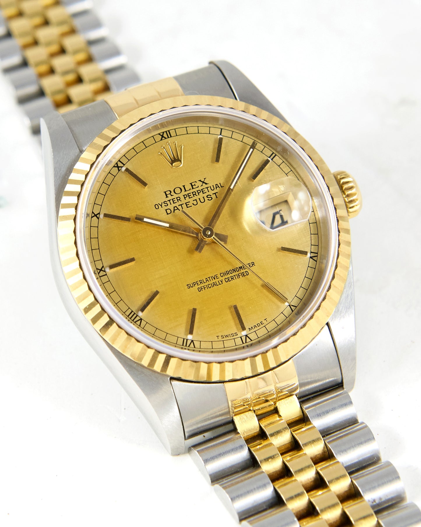 Rolex Datejust 16233 Lemon Linen Dial in Steel & Gold Case on Jubilee Bracelet