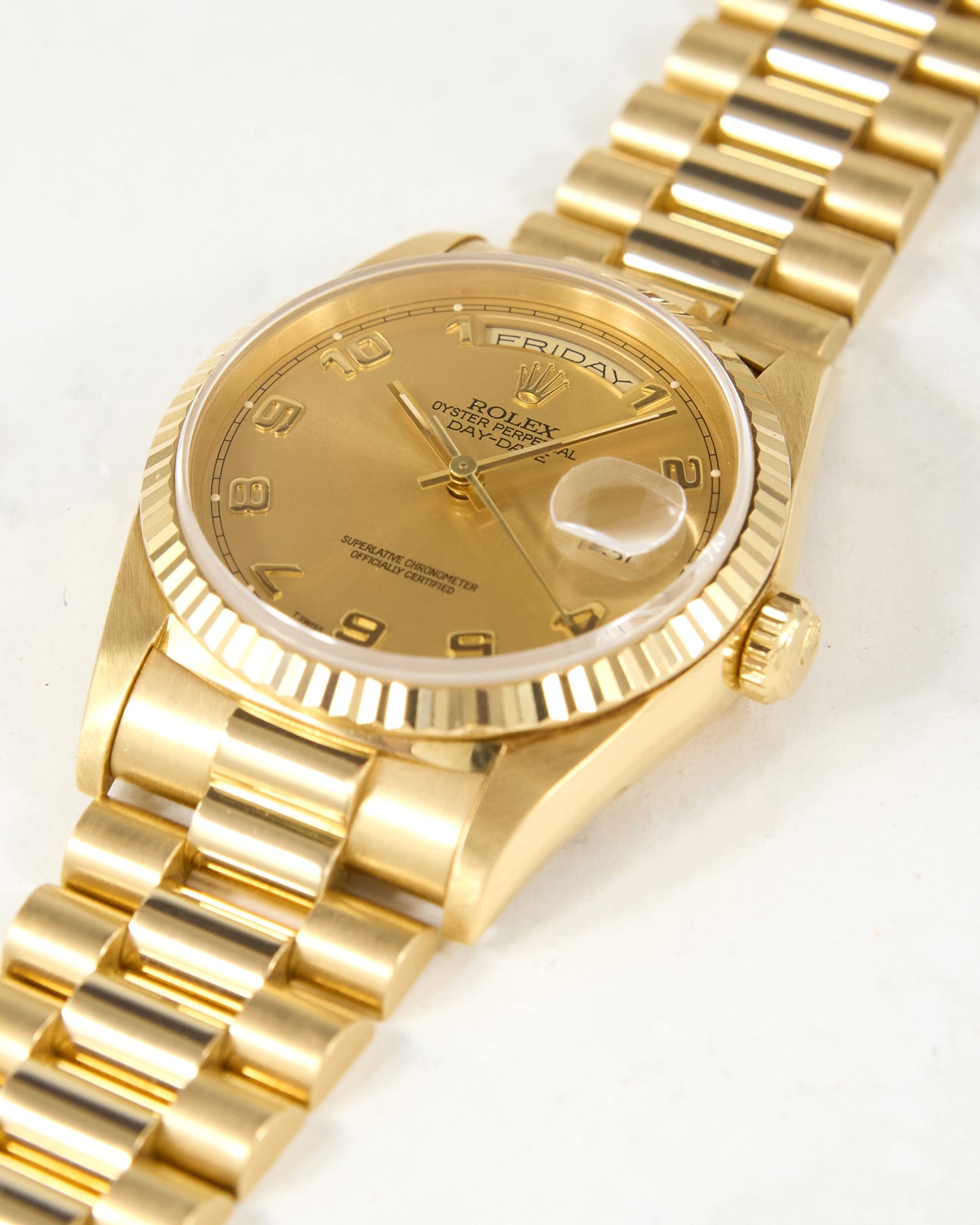 Rolex Day-Date 18238 Arabic Champagne Dial in Yellow Gold with Full Set of Box & Papers