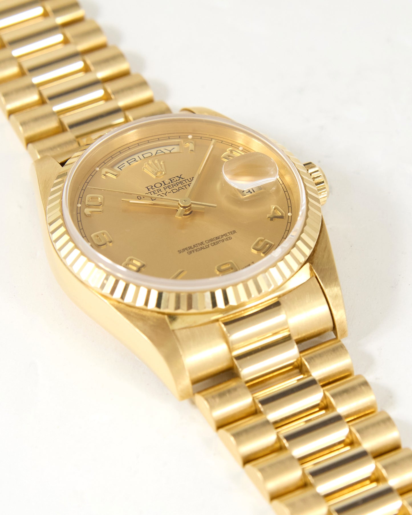 Rolex Day-Date 18238 Arabic Champagne Dial in Yellow Gold with Full Set of Box & Papers