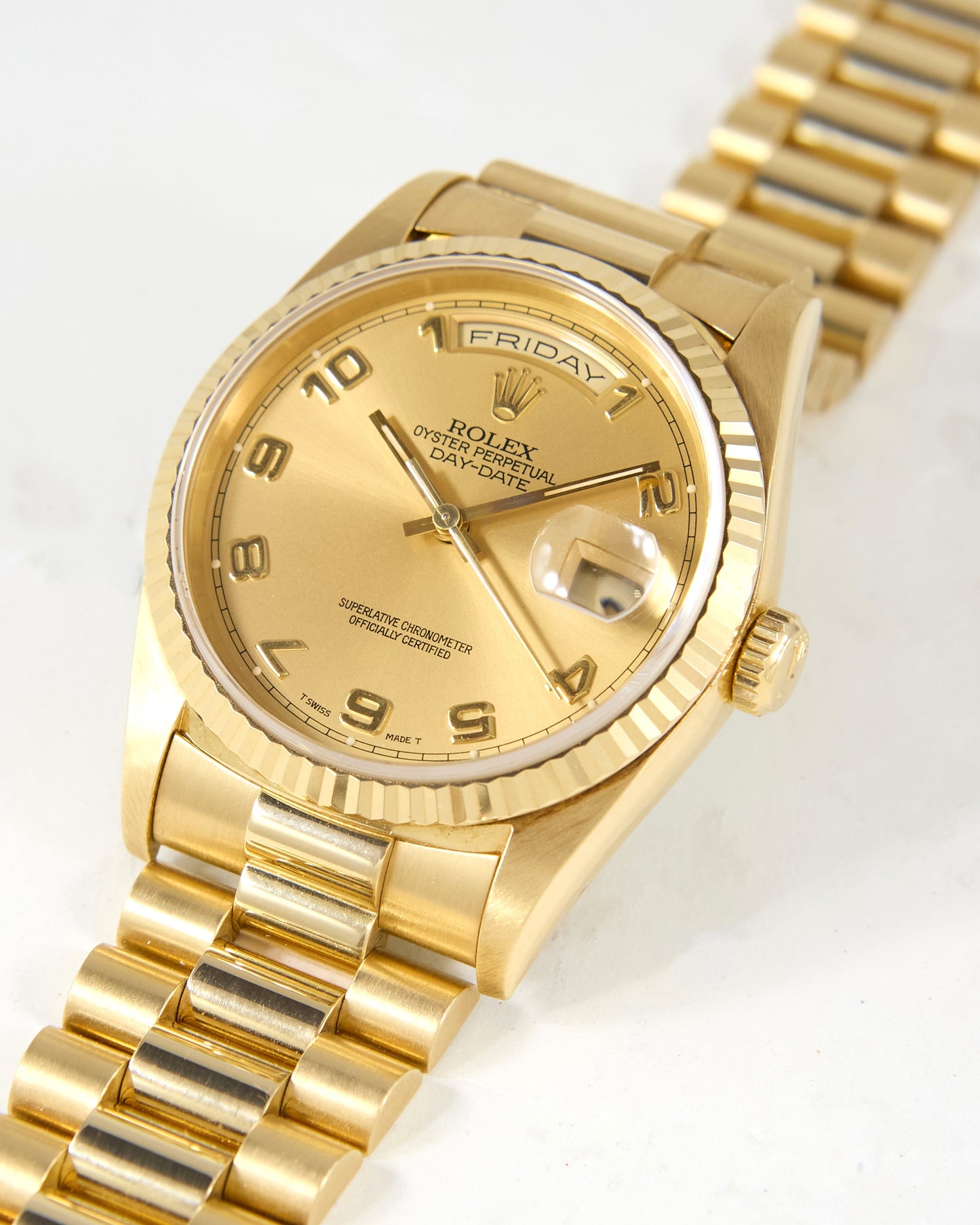 Rolex Day-Date 18238 Arabic Champagne Dial in Yellow Gold with Full Set of Box & Papers