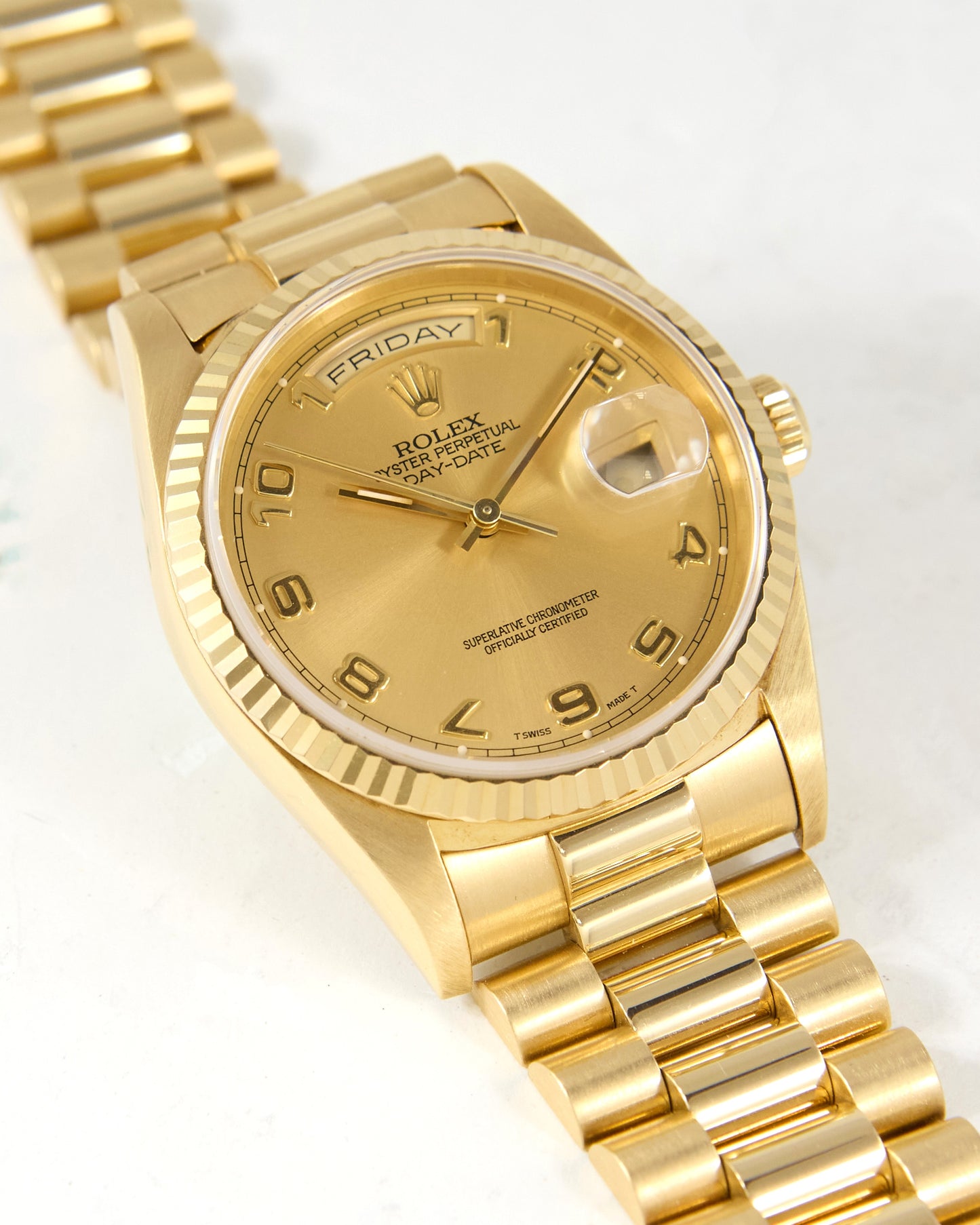 Rolex Day-Date 18238 Arabic Champagne Dial in Yellow Gold with Full Set of Box & Papers