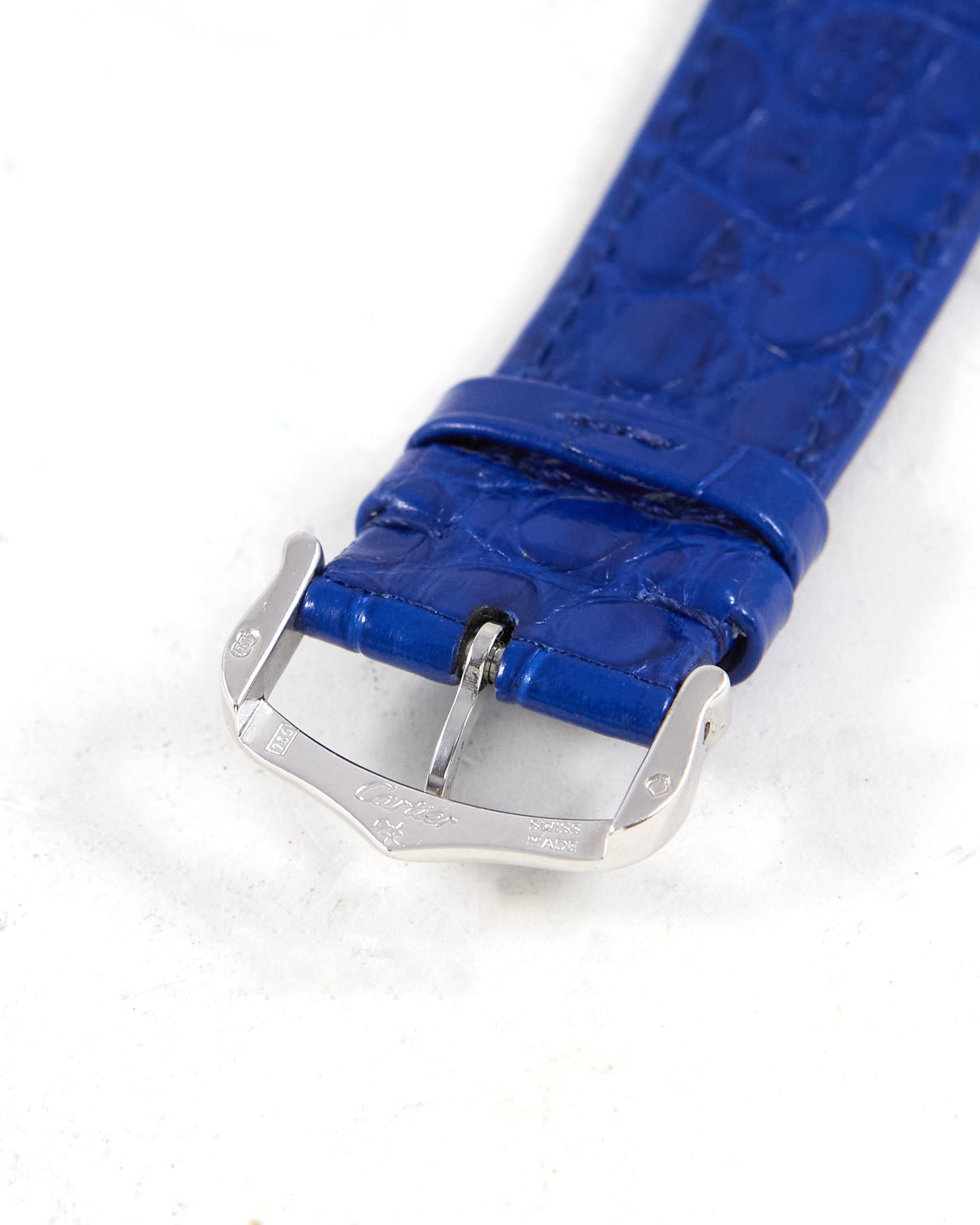 Cartier Tank Française Automatic in White Gold with Very Special Blue Leather Strap and Gold Cartier Buckle