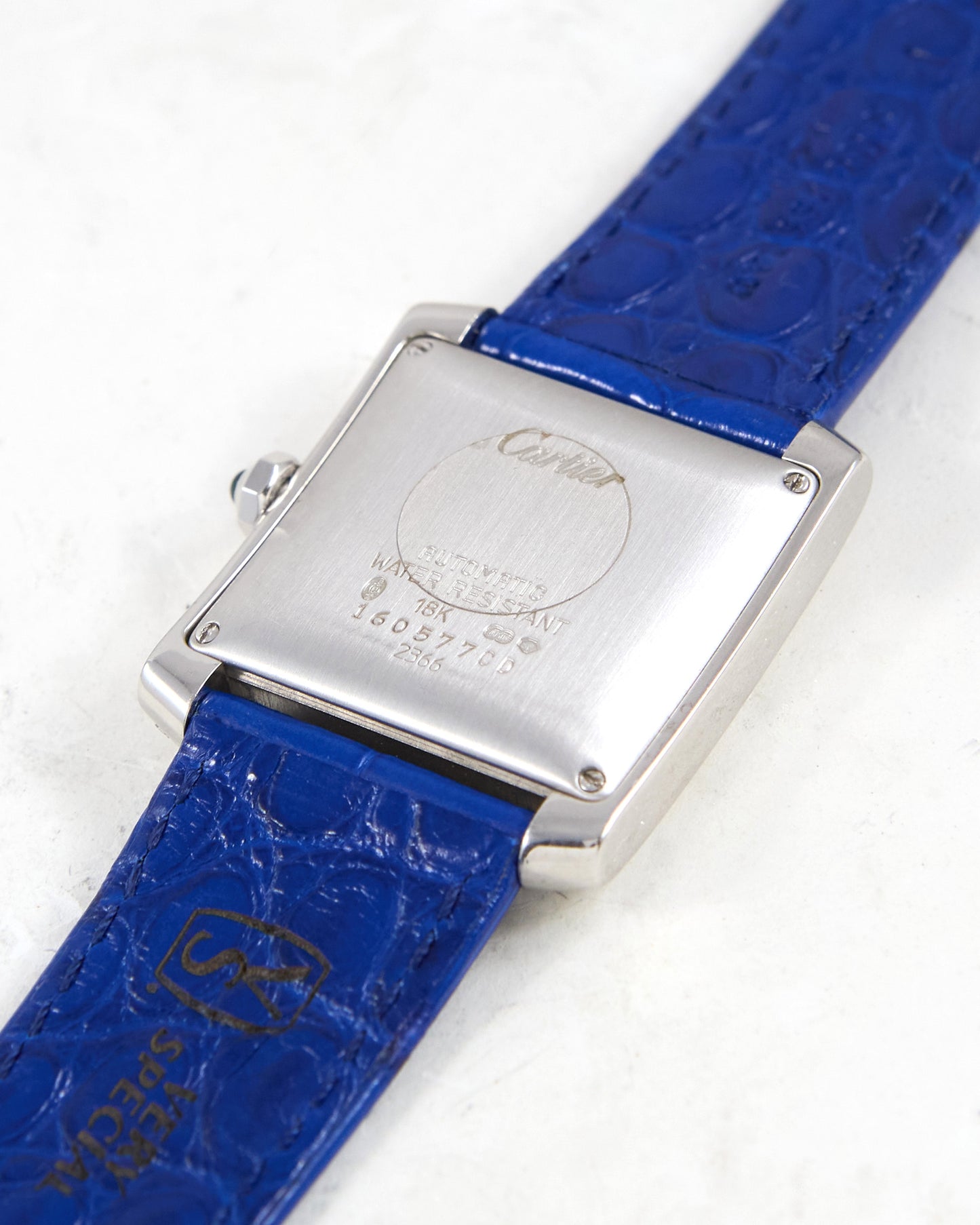 Cartier Tank Française Automatic in White Gold with Very Special Blue Leather Strap and Gold Cartier Buckle