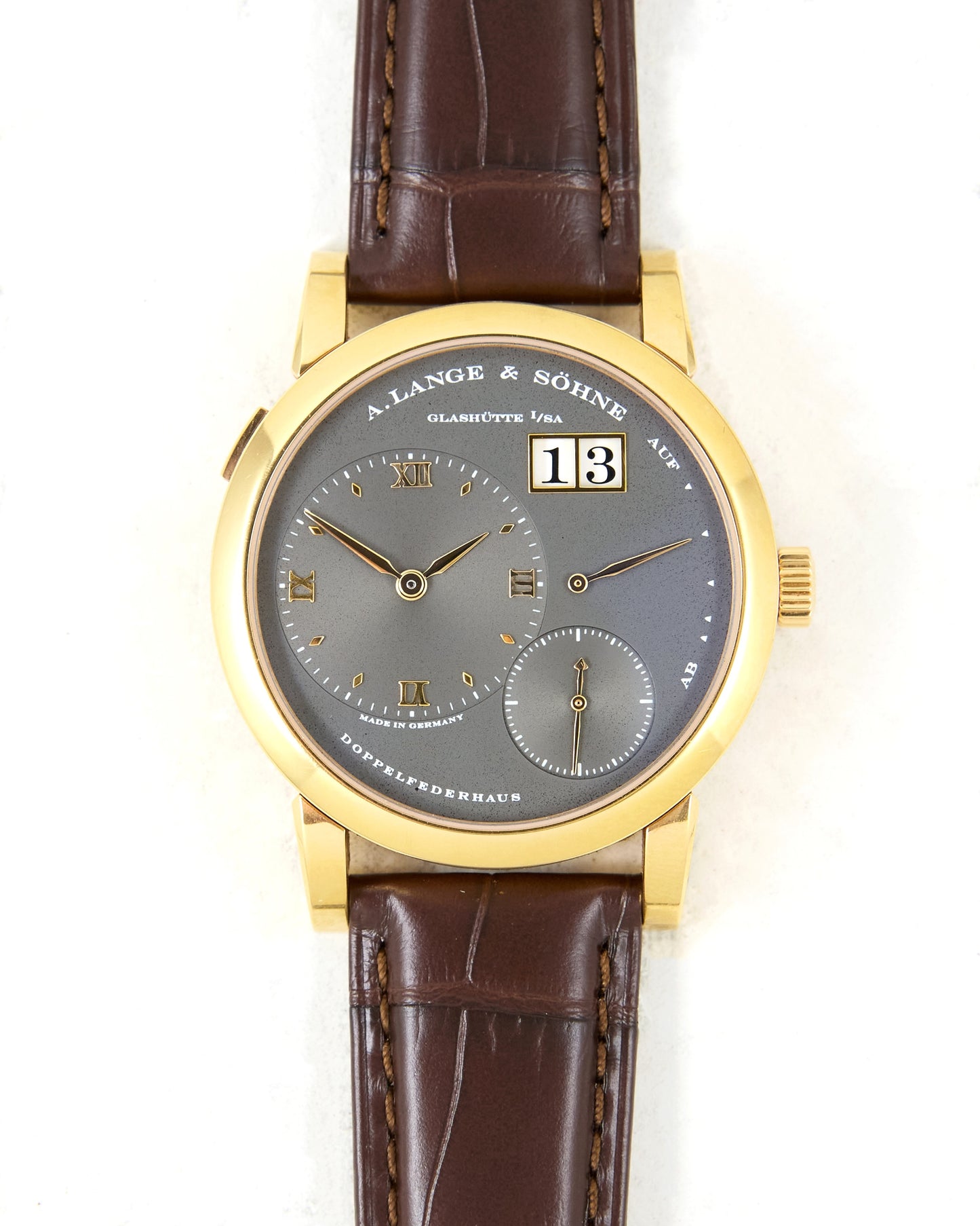 A. Lange & Sohne Lange 1 101.033 in Rose Gold Grey Dial on Leather Strap and Buckle with Box & Papers
