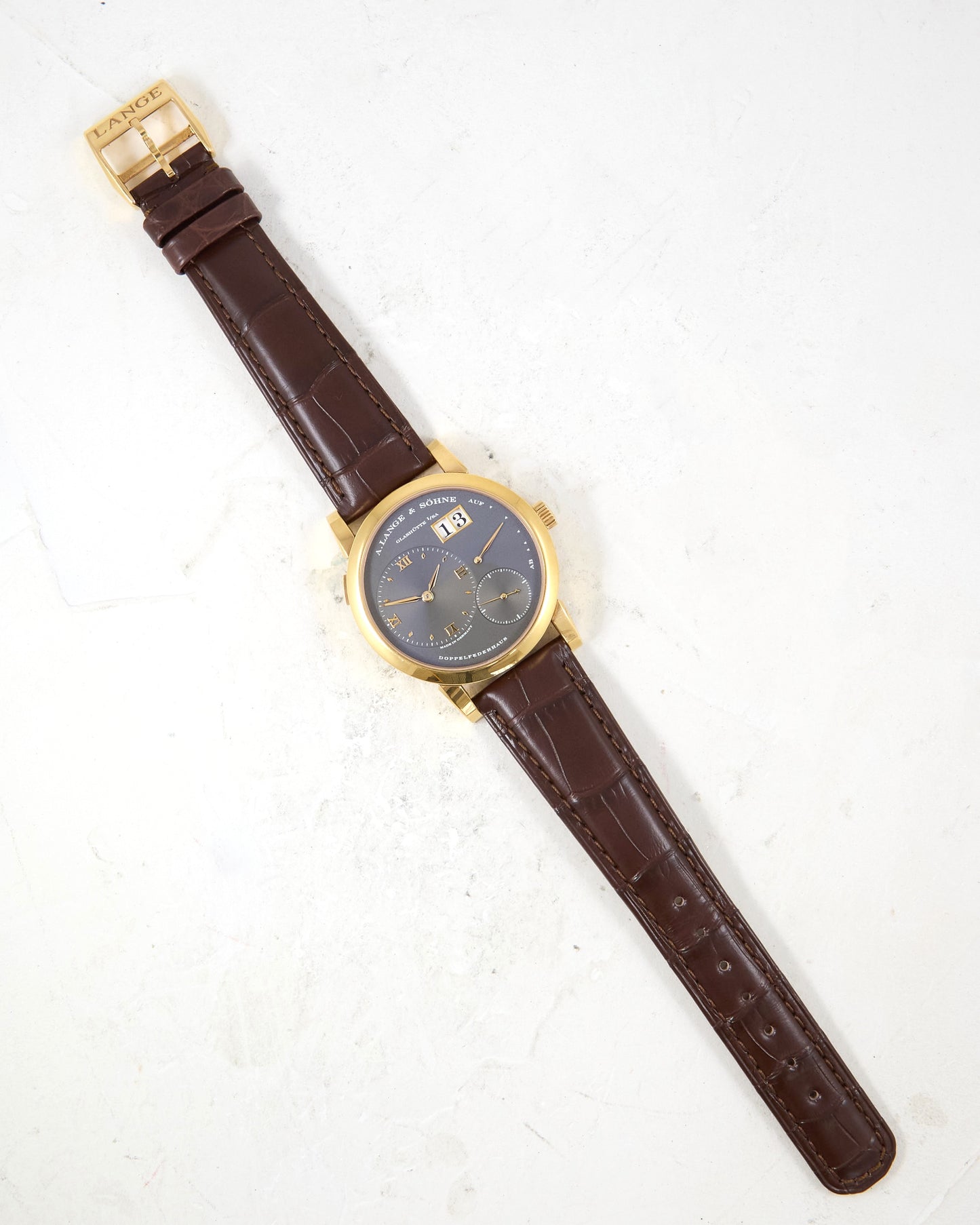 A. Lange & Sohne Lange 1 101.033 in Rose Gold Grey Dial on Leather Strap and Buckle with Box & Papers