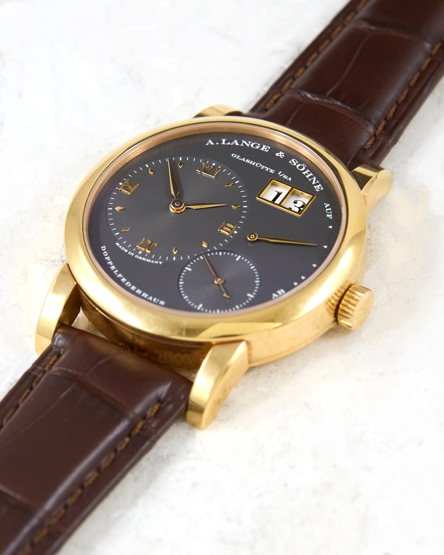 A. Lange & Sohne Lange 1 101.033 in Rose Gold Grey Dial on Leather Strap and Buckle with Box & Papers