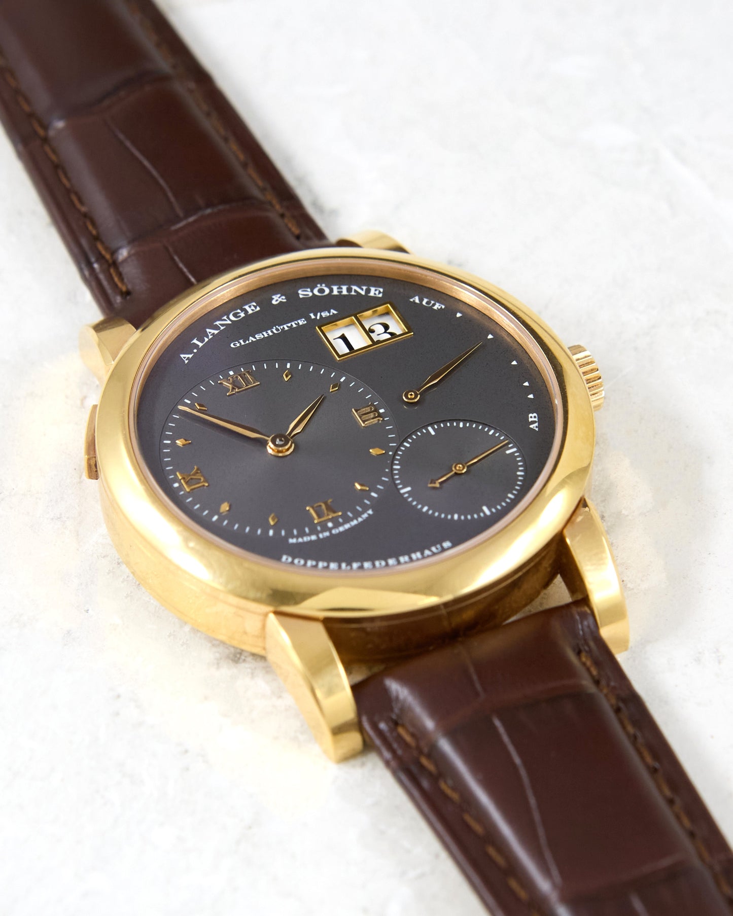A. Lange & Sohne Lange 1 101.033 in Rose Gold Grey Dial on Leather Strap and Buckle with Box & Papers