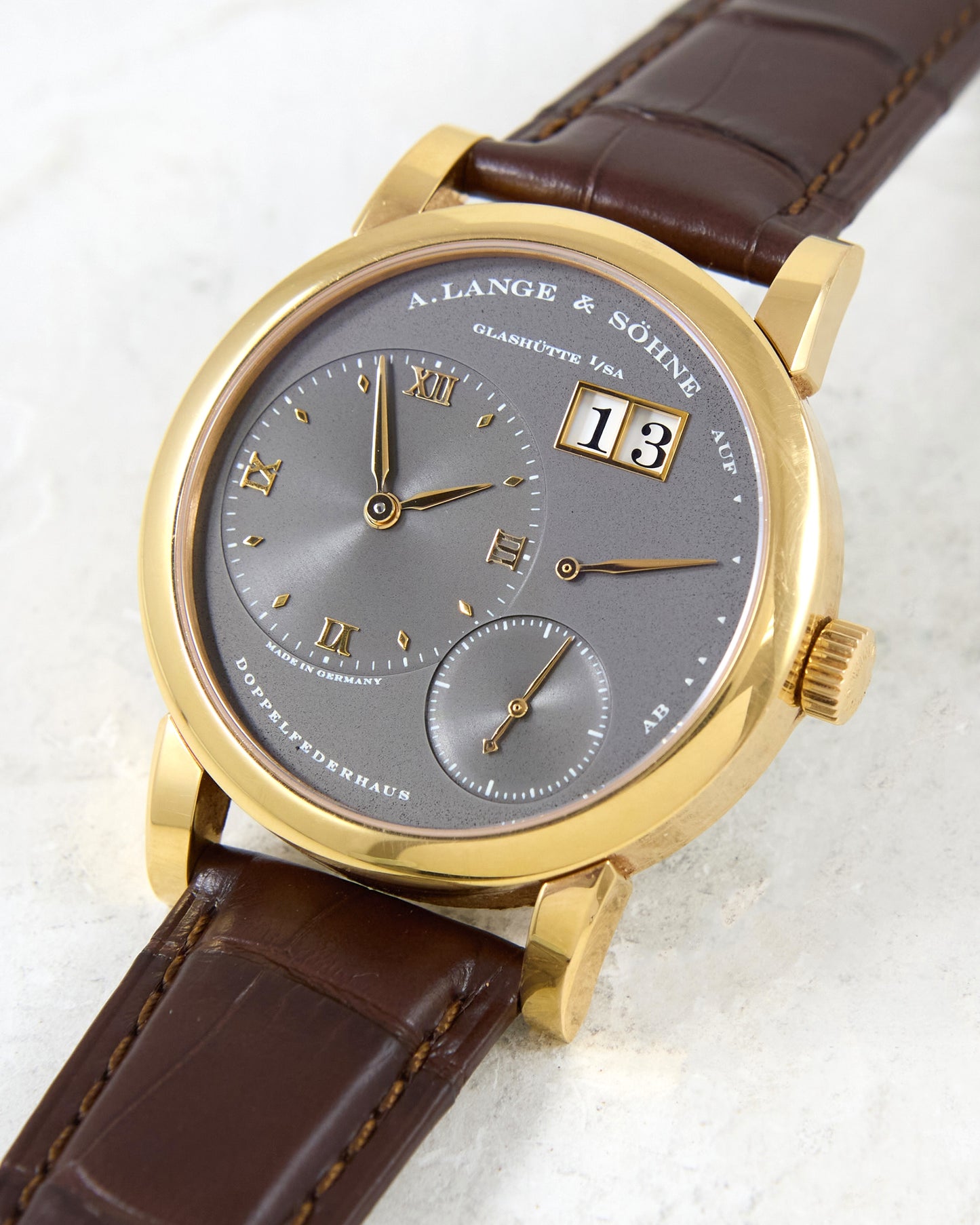 A. Lange & Sohne Lange 1 101.033 in Rose Gold Grey Dial on Leather Strap and Buckle with Box & Papers