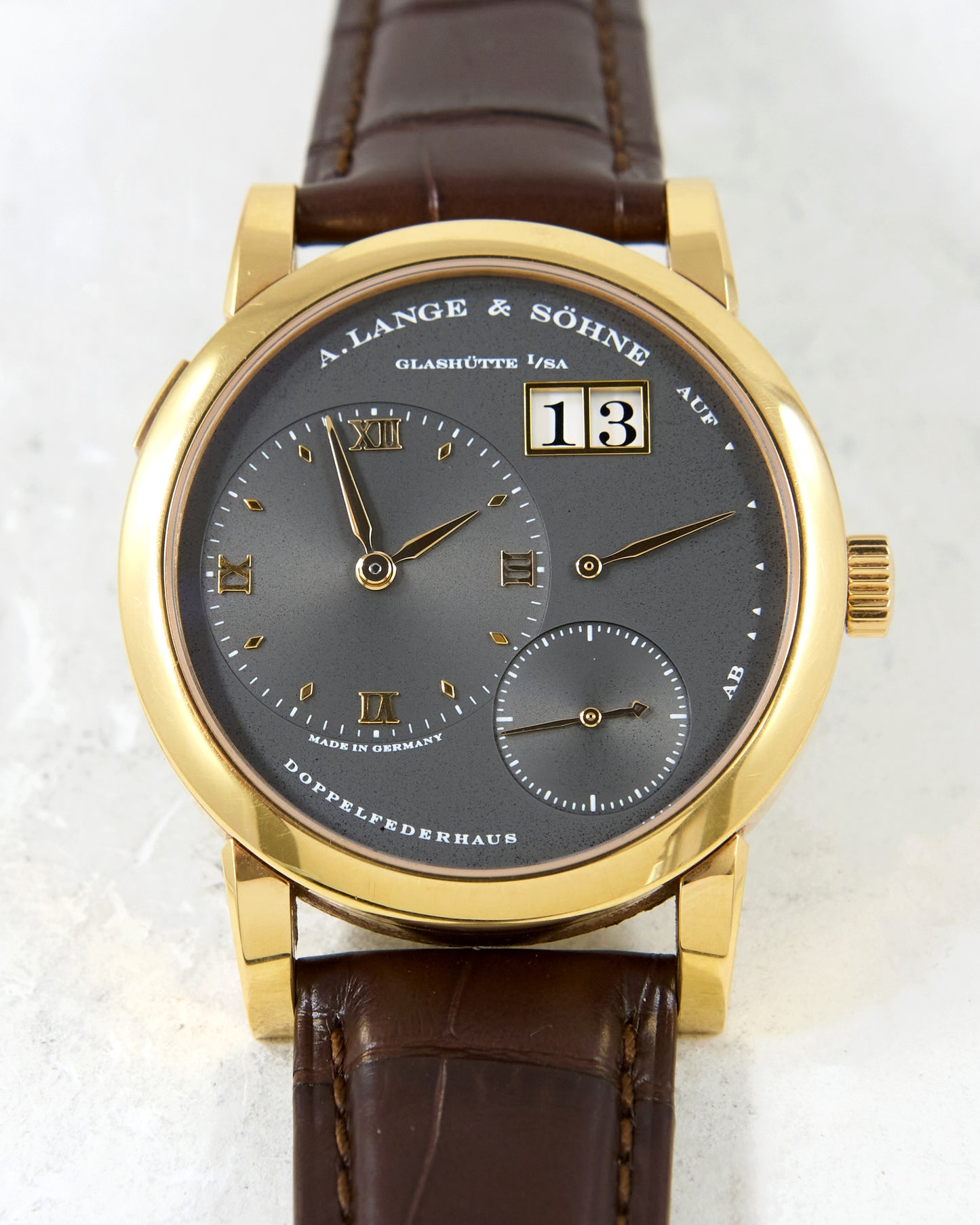 A. Lange & Sohne Lange 1 101.033 in Rose Gold Grey Dial on Leather Strap and Buckle with Box & Papers