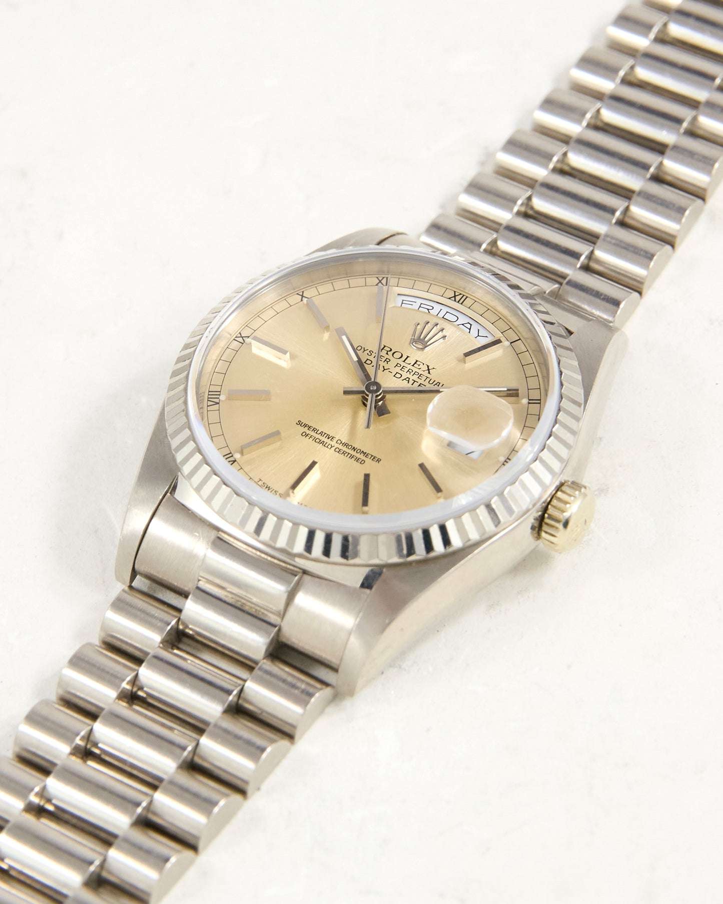 Rolex Day-Date 18239 Tropical Dial in White Gold on President Bracelet