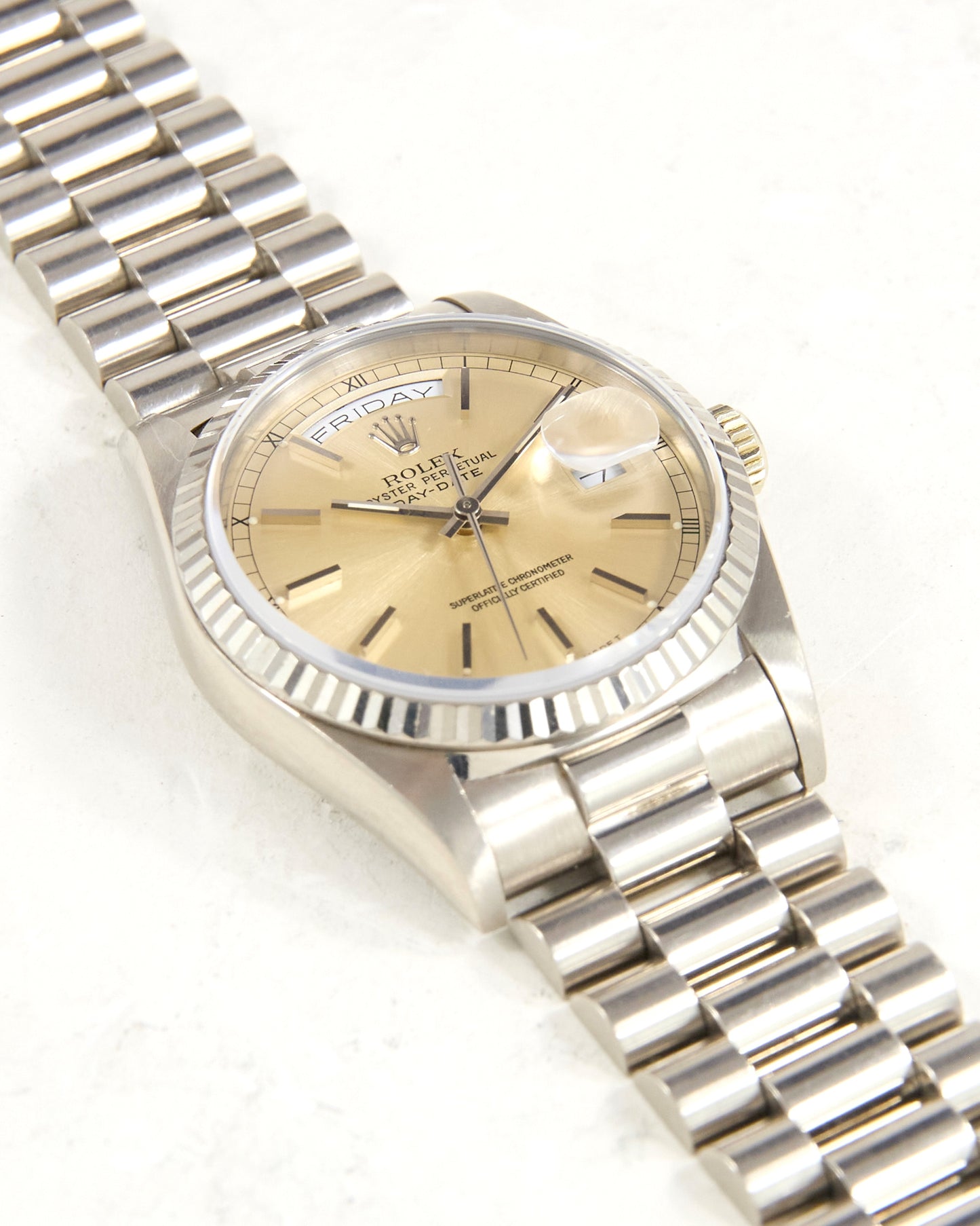 Rolex Day-Date 18239 Tropical Dial in White Gold on President Bracelet