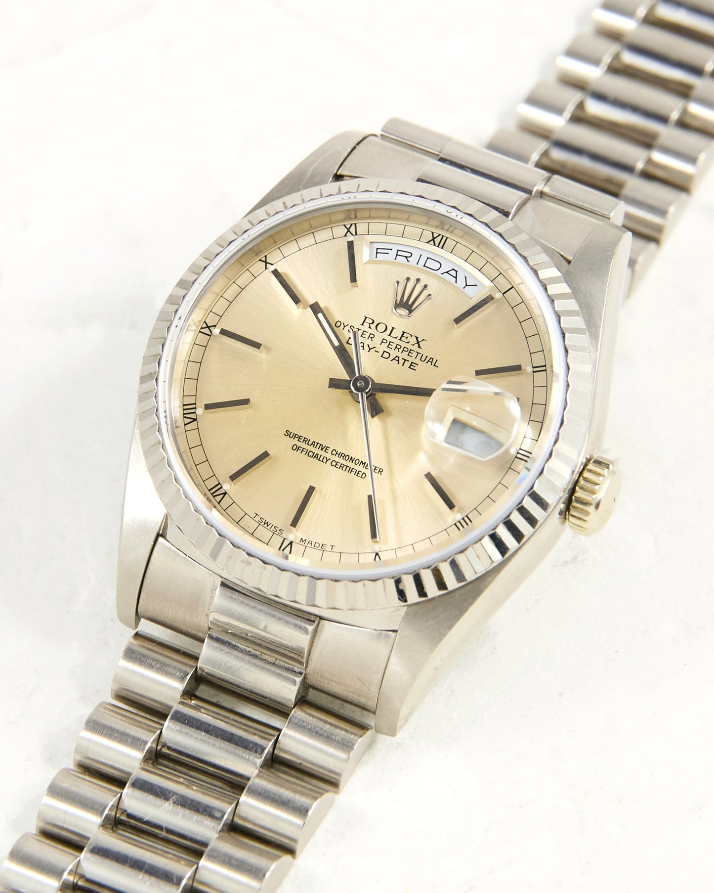 Rolex Day-Date 18239 Tropical Dial in White Gold on President Bracelet