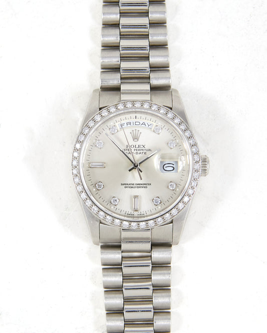 Rolex Day-Date 18346 Factory Diamonds in Platinum Case with President Bracelet
