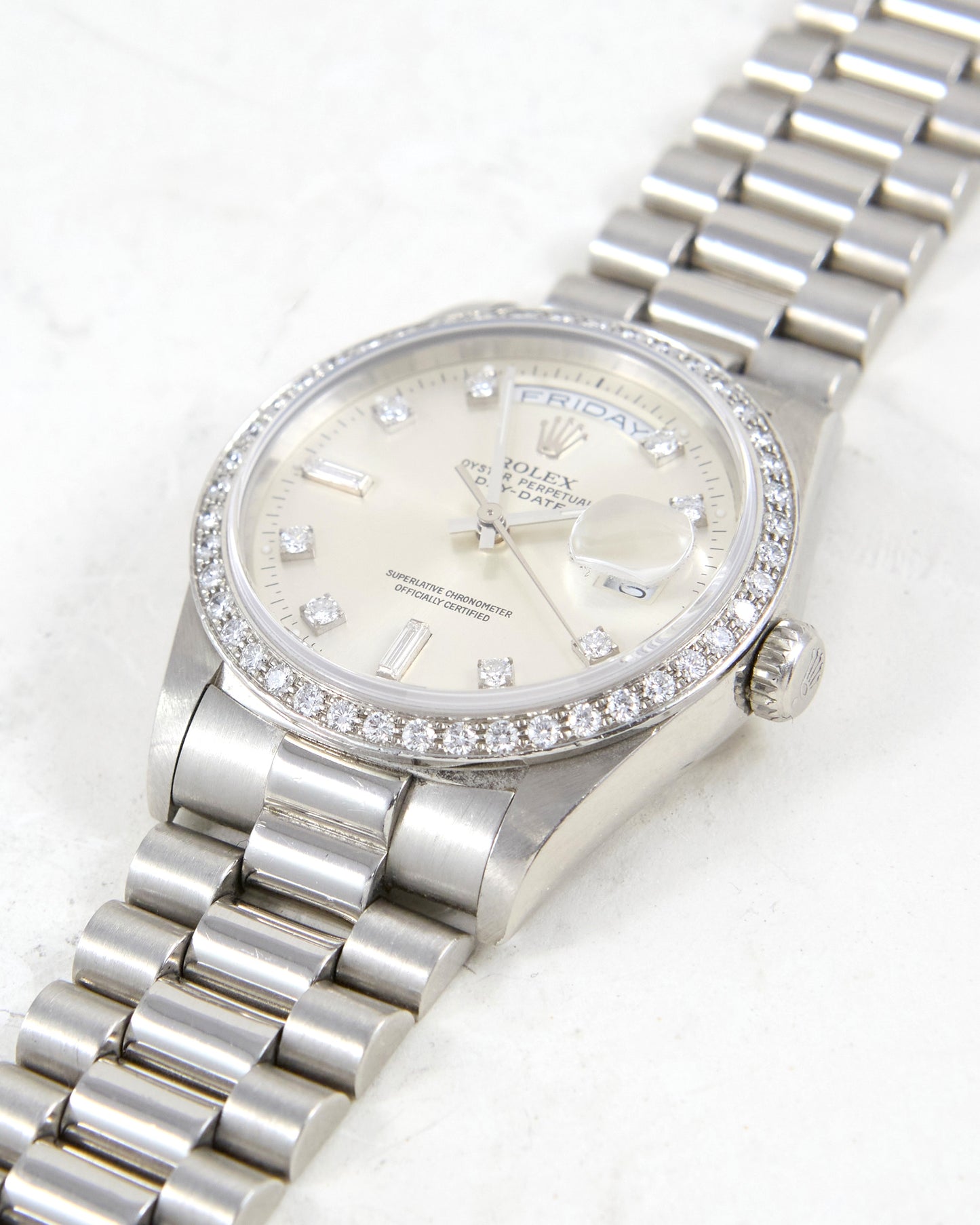 Rolex Day-Date 18346 Factory Diamonds in Platinum Case with President Bracelet