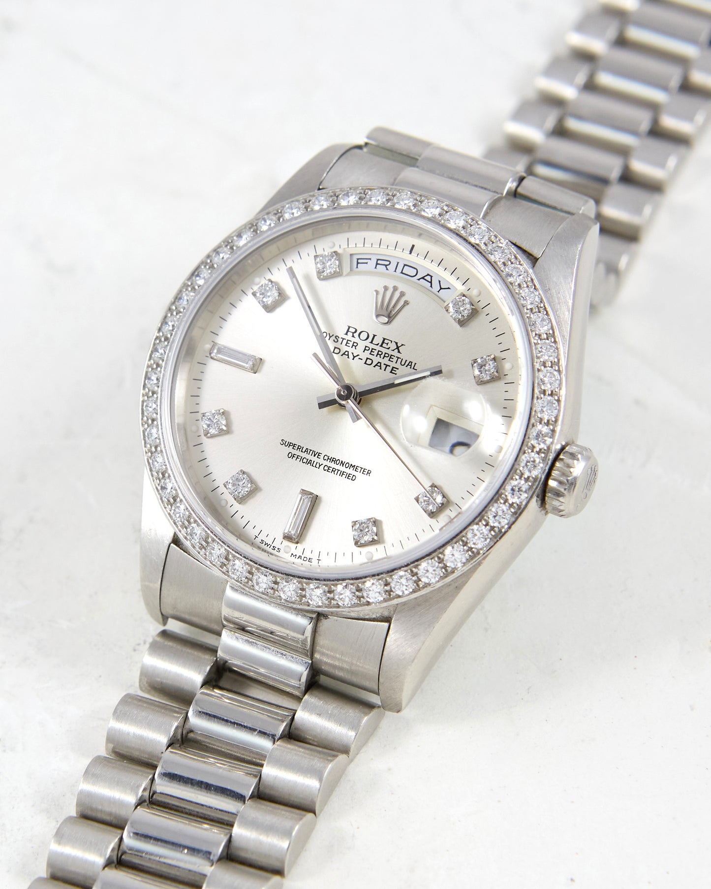 Rolex Day-Date 18346 Factory Diamonds in Platinum Case with President Bracelet