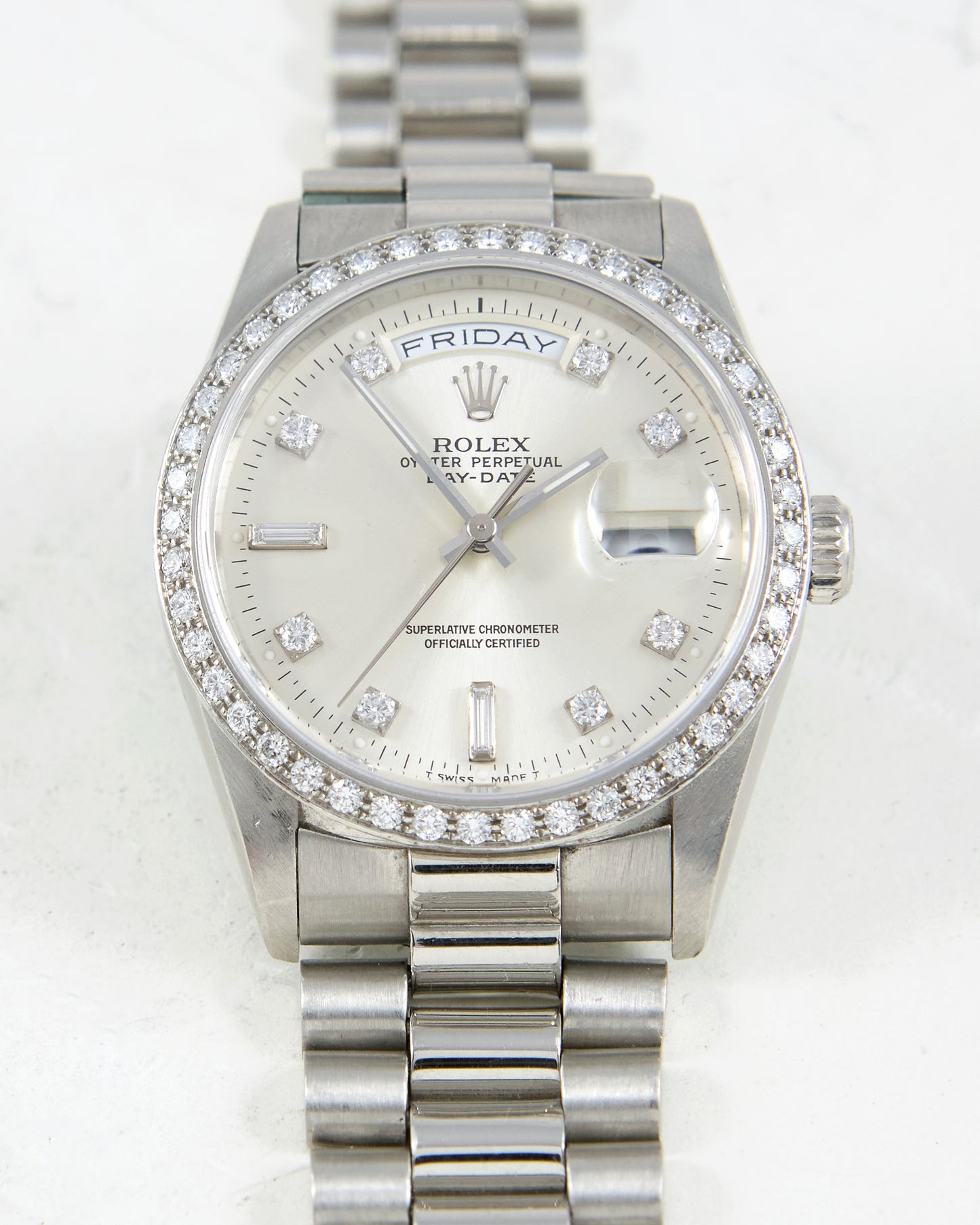 Rolex Day-Date 18346 Factory Diamonds in Platinum Case with President Bracelet