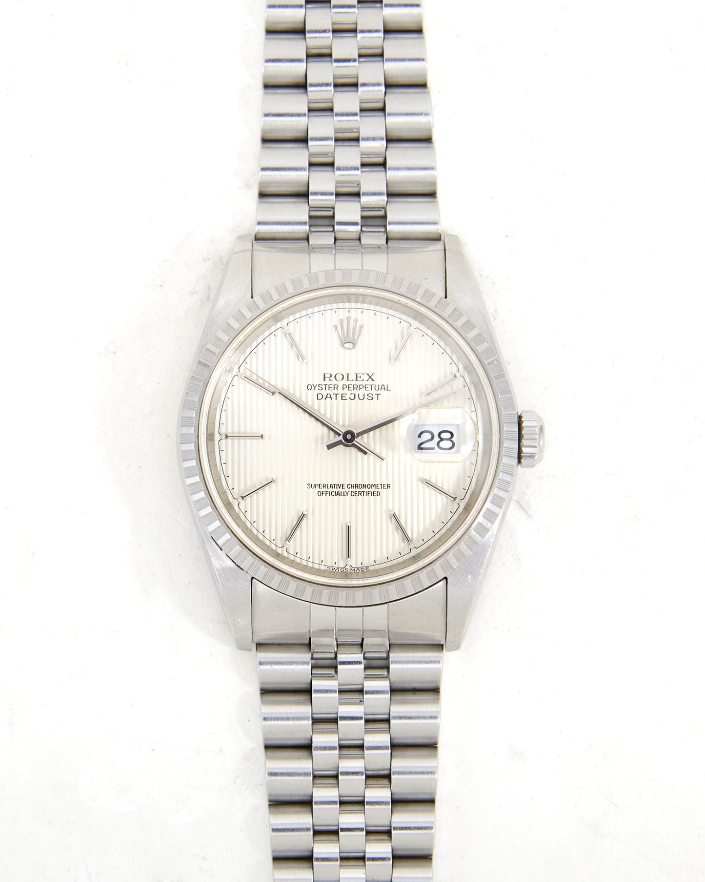 Rolex Datejust 16220 Silver Tapestry Dial on Jubilee